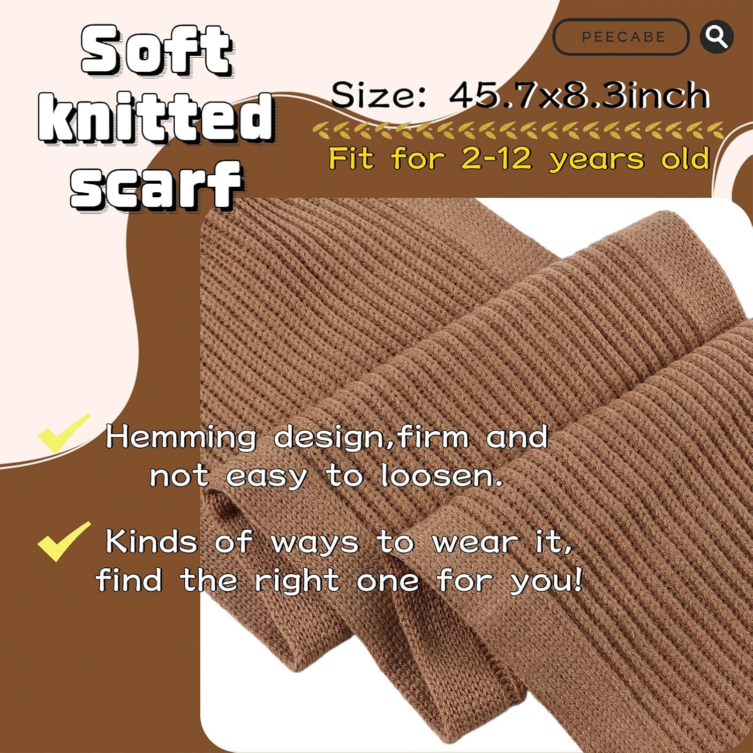 Peecabe Kids Scarf Soft Warm Knit Neck Warmer Winter Classic Scarf for Boys Girls - Image 6