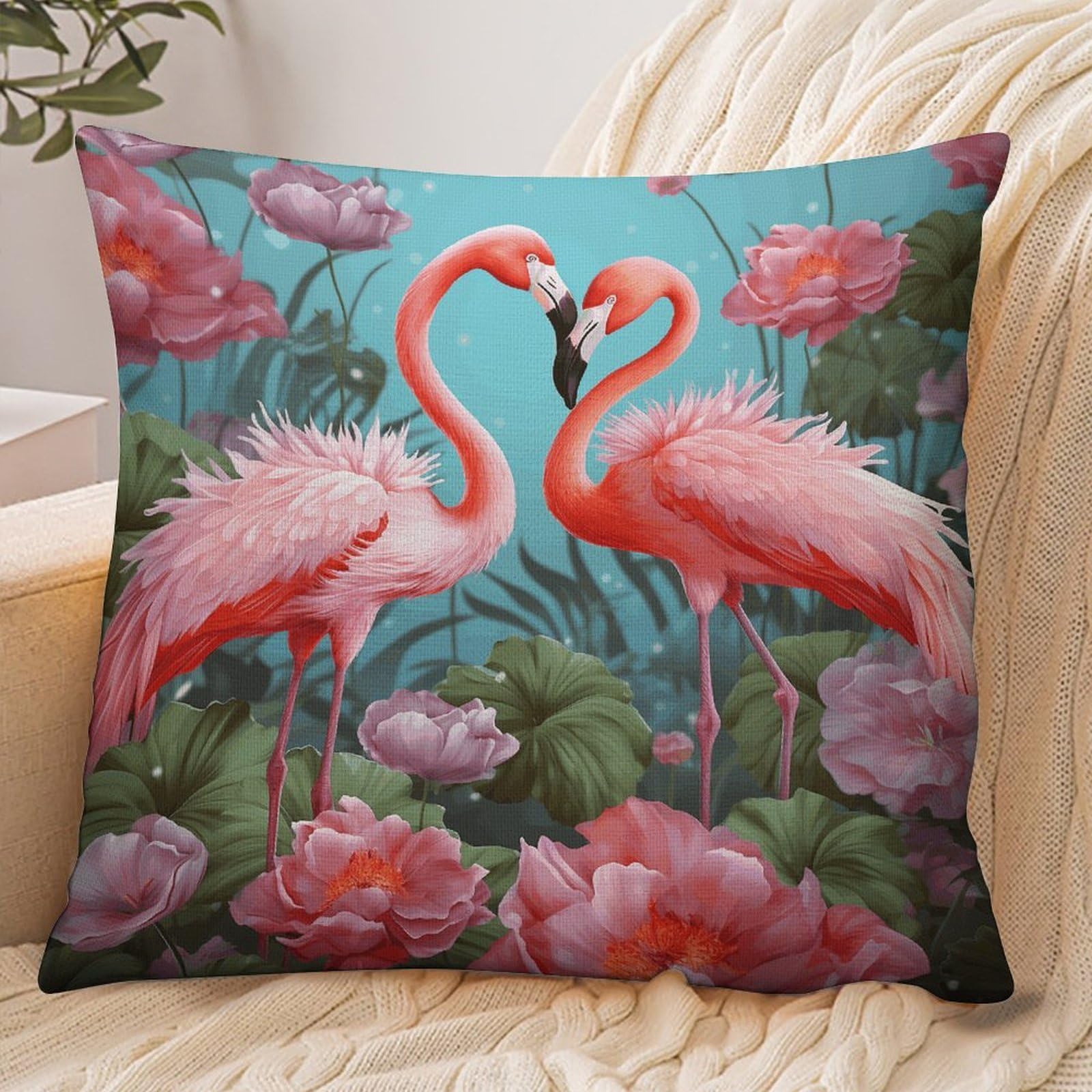 Fekiloot Style Flamingo Love Flowers Pillowcase Pillow Sham Pillow Case