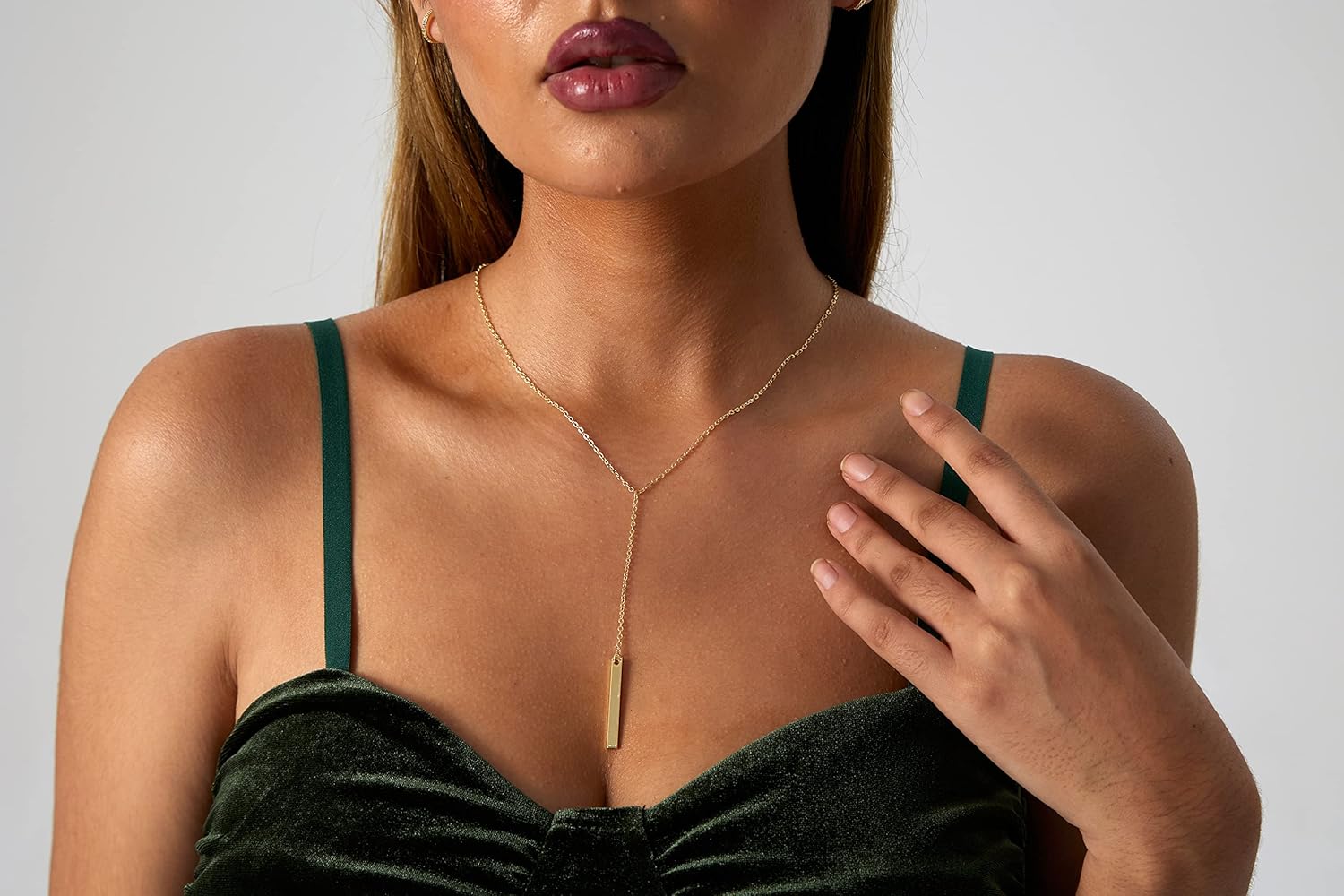 Amazon.com: Kyerlyn Dainty Bar Pendant Y Lariat Necklace 14K