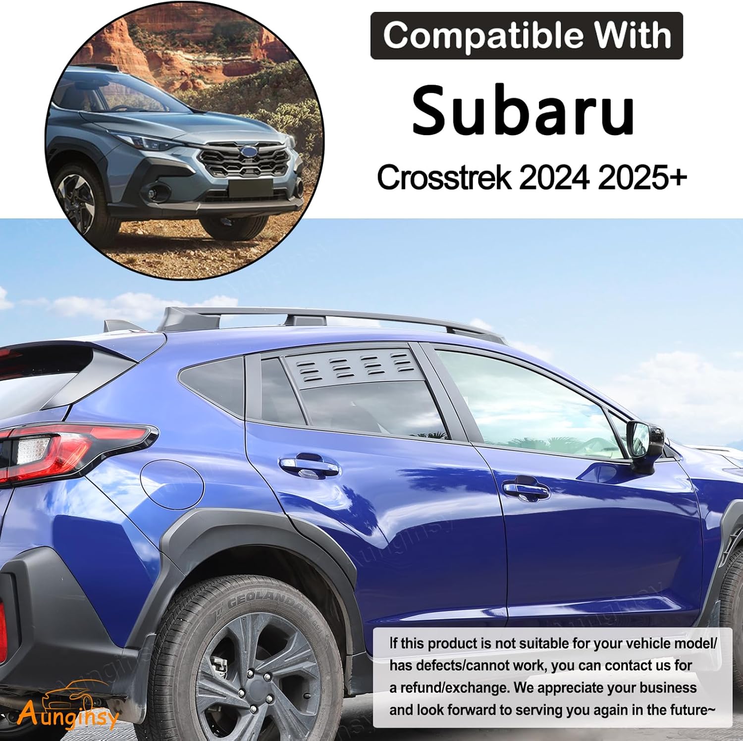 Aunginsy Aluminum Rear Side Window Louvers Air Vent Cover Compatible with Subaru Crosstrek 2024 2025 Rear Side Window Louvers Sun Shade Cover Wind Vent Air Deflector Decoration Exterior Accessories