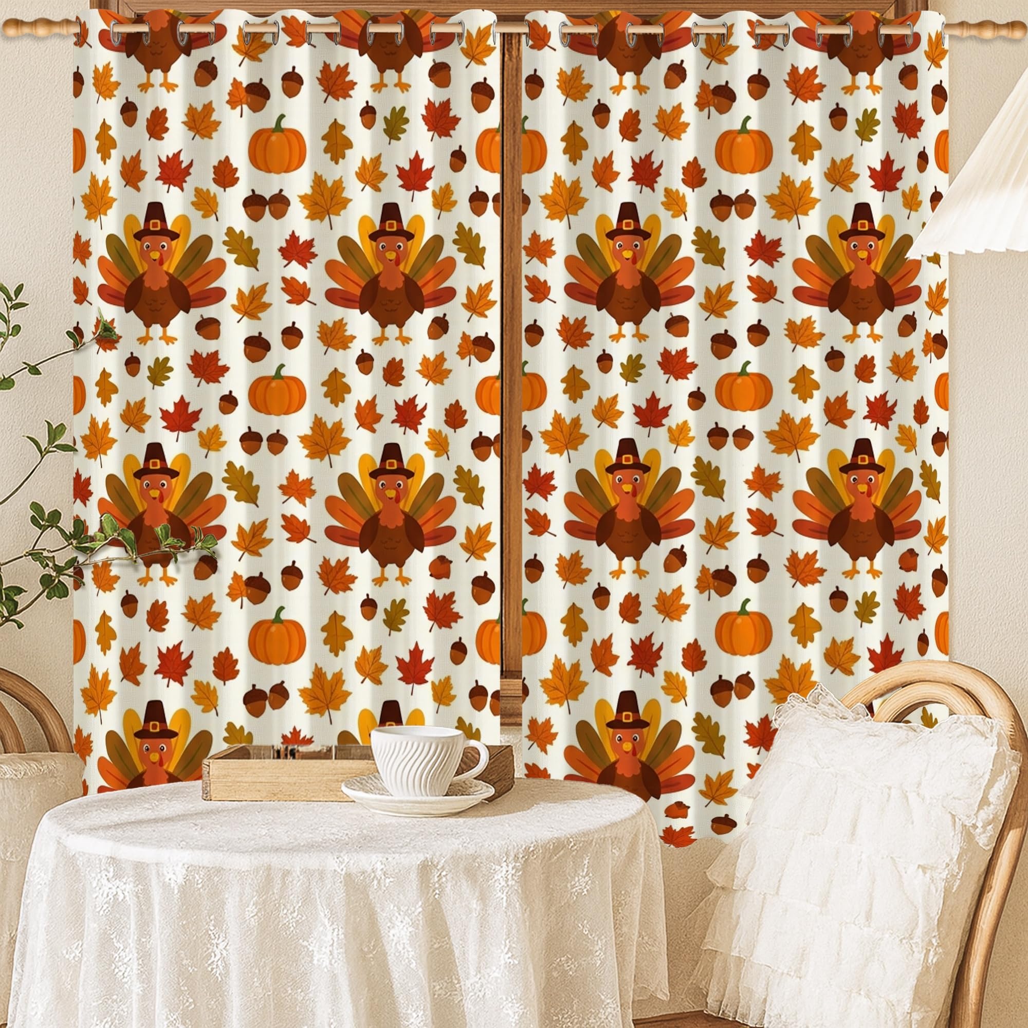 Rideaux occultants orange citrouilles et feuilles 132x137cm