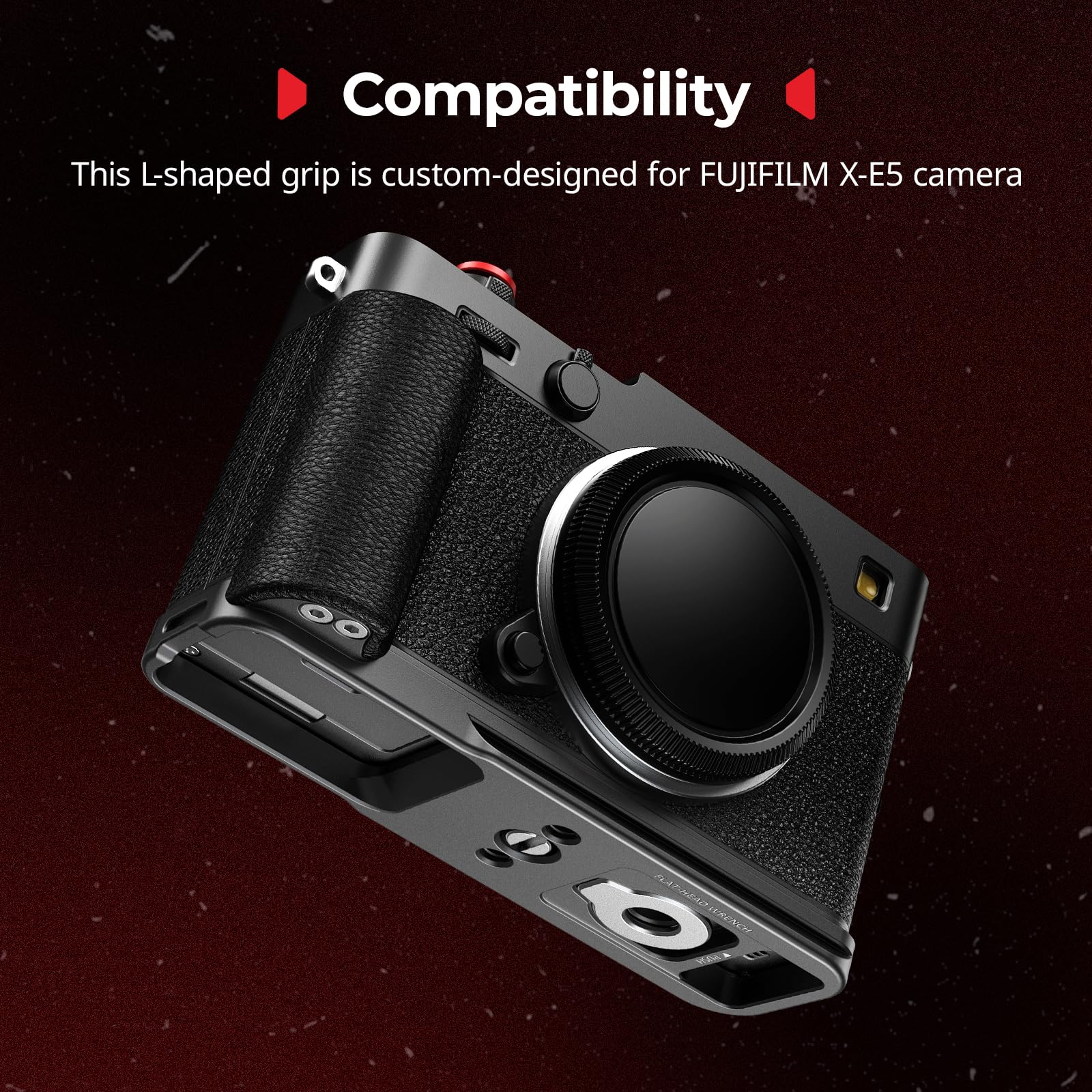 SMALLRIG Empuñadura en L para FUJIFILM X-E5 con Placa QR para Arca, Roscas 1/4"-20, Diseño Ergonómico de Silicona (Negro) - 5448