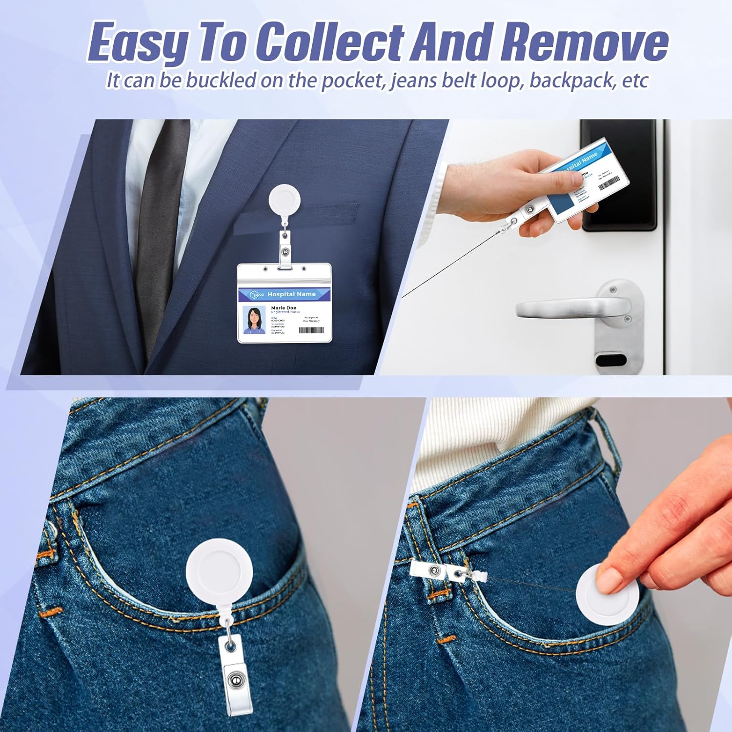 Qilery 60 Pcs Retractable Badge Holders, Badge Reel Clips with Swivel Alligator, ID Name Card Holders for Office Workers Students Teachers(White Color) - Image 3