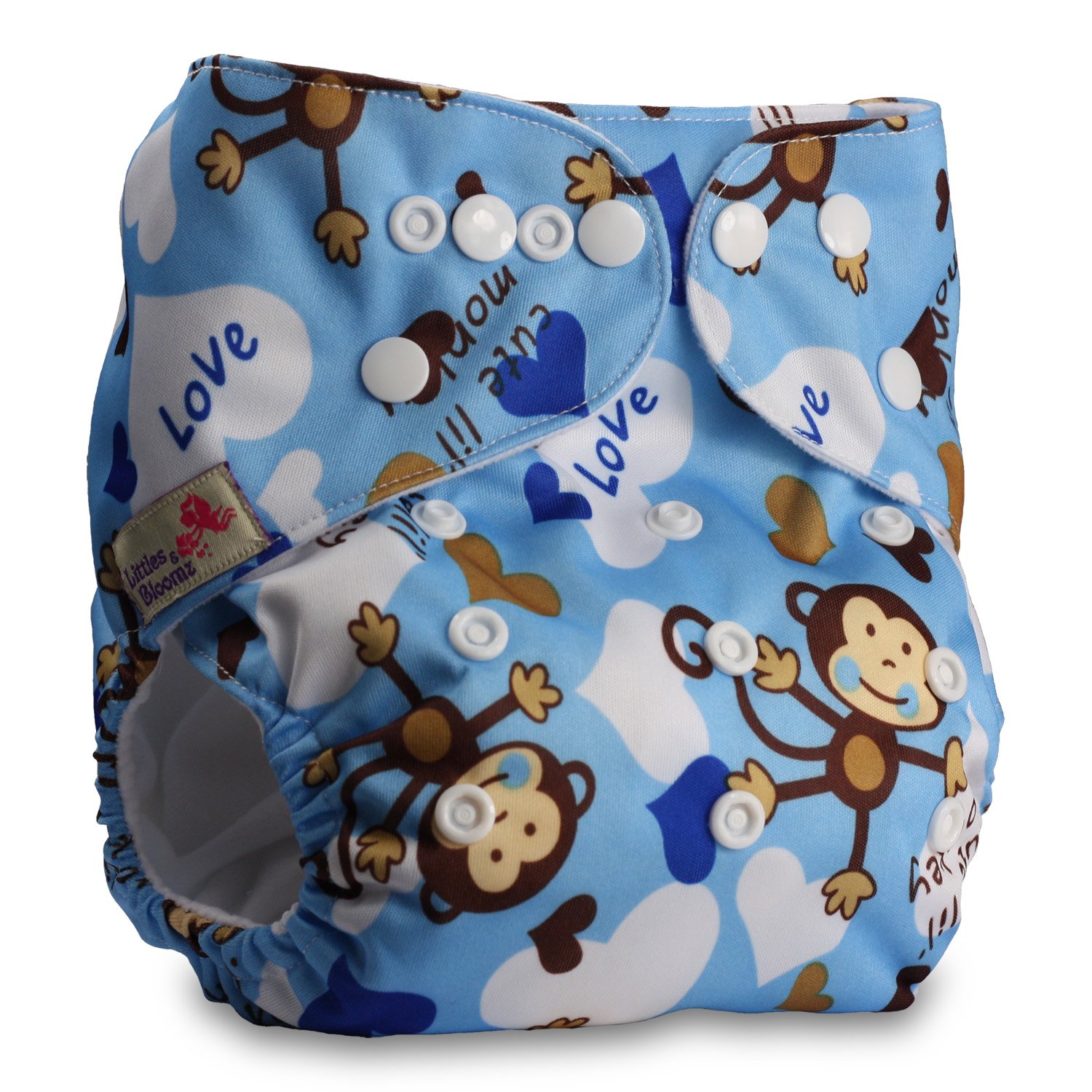 Littles & Bloomz, Reusable Pocket Cloth Nappy, Fastener: Popper, Set of 1, Pattern 54, with 1 Bamboo Charcoal Insert