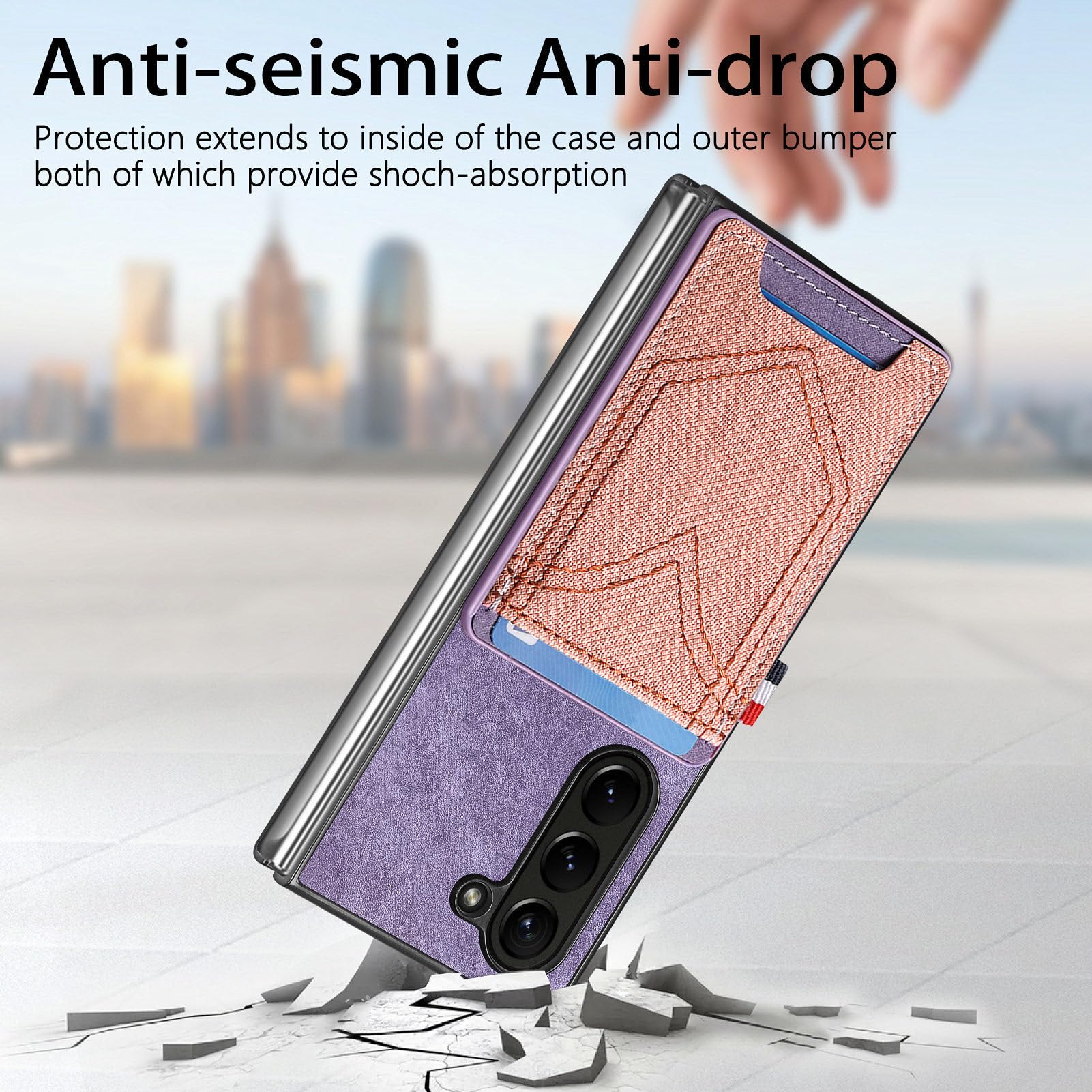 Etui na Samsung Galaxy Z Fold 5, etui portfelowe z przegródką na karty, wzór ze skóry PU, luksusowy, ultracienki, matowy pokrowiec ochronny, niebieski