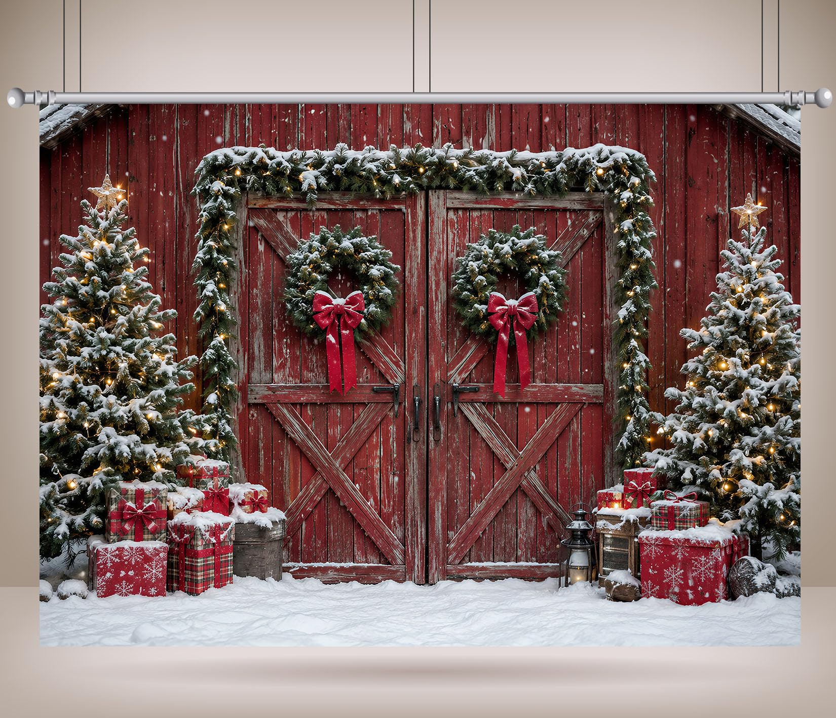 10x6.5FT Porta Granaio Rossa Ghirlanda Sfondo Fotografico