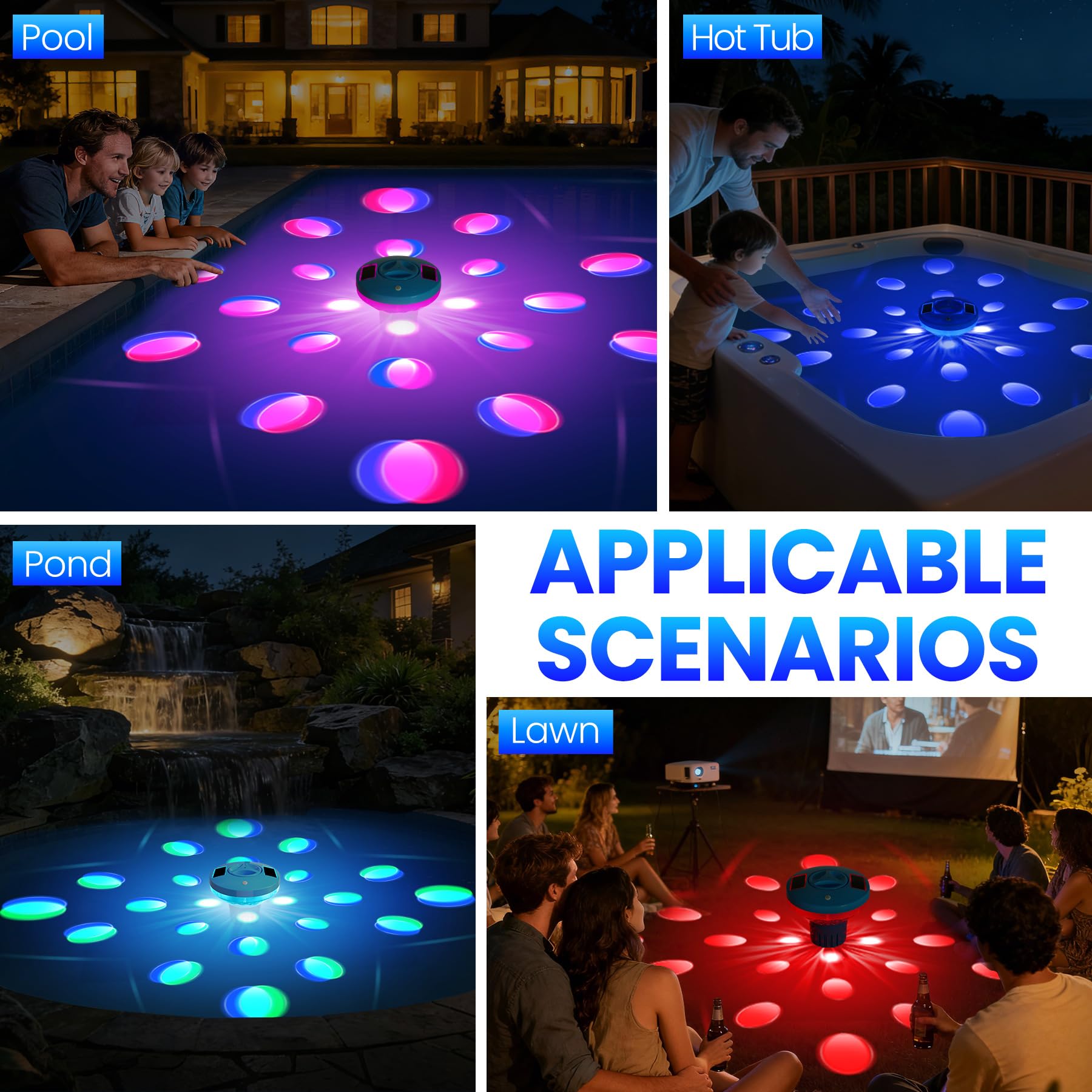AearKing 2026 Dispenser Cloro Piscina, 5 * 3" Grande Fontana Solare Galleggiante con Luci, Distributore Cloro Piscina con Controllo a Pulsante, Regolabile Dosatore Cloro per Piscina, Spa