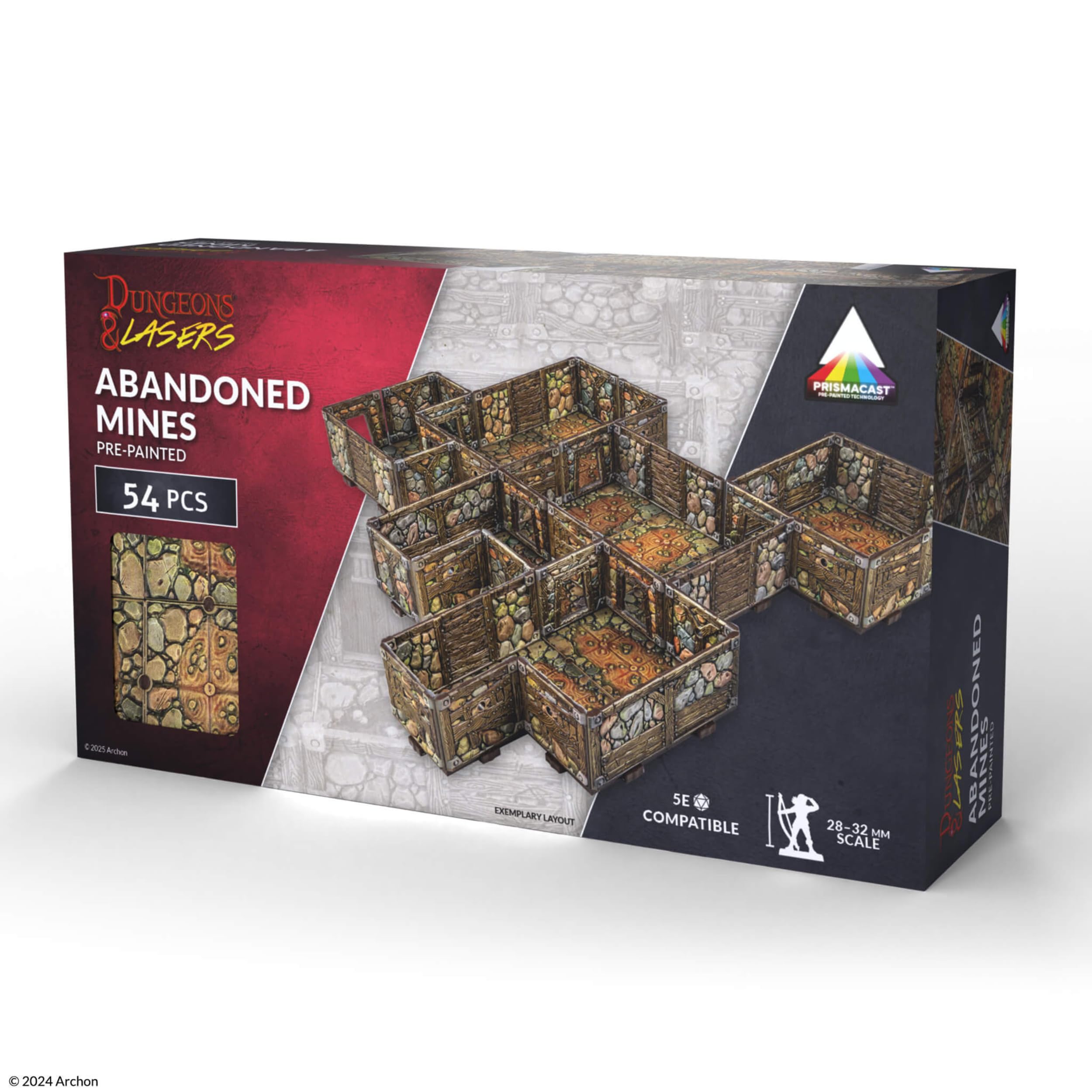 Dungeons & Lasers Set di terreno preverniciato per giochi di ruolo DND e da tavolo, compatibile con miniature in scala da 28 mm-32 mm, design modulare per un montaggio rapido (miniere abbandonate)