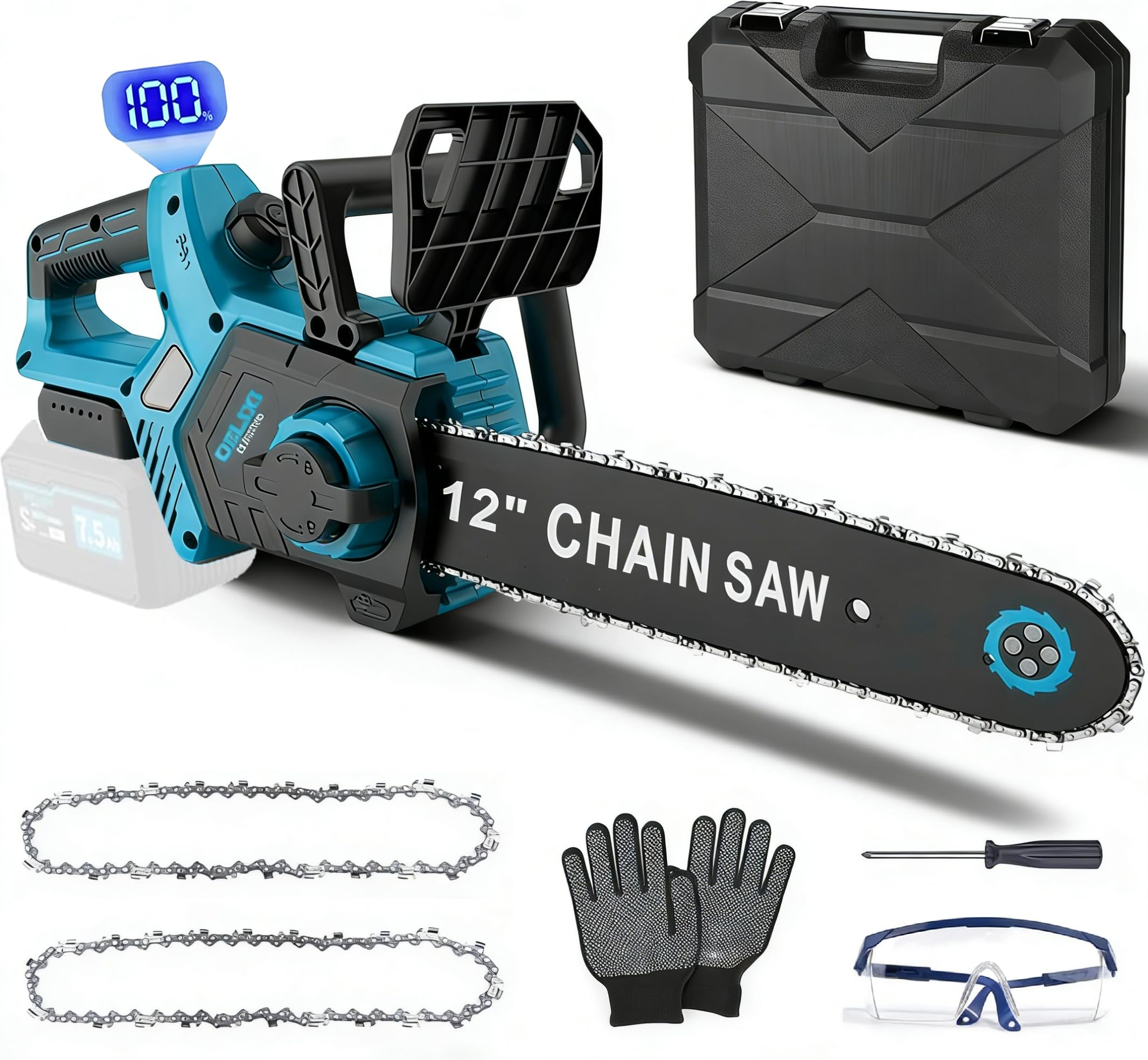 Akku-Kettensäge, 12 Zoll Elektrisch Kettensägen kompatibel mit Makita 18V | 1000W Bürstenloser Motor Akku Kettensäge, akkusäge Handkettensäge 30 cm, für Holzbearbeitung und Garten (ohne Akku)