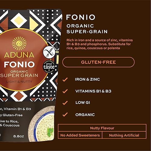 Miniatura 3 de Aduna Supergrano de Fonio orgánico  Grano entero africano antiguo rico en hierro, zinc, vitaminas B y fibra  Alternativa natural sin gluten, quinua