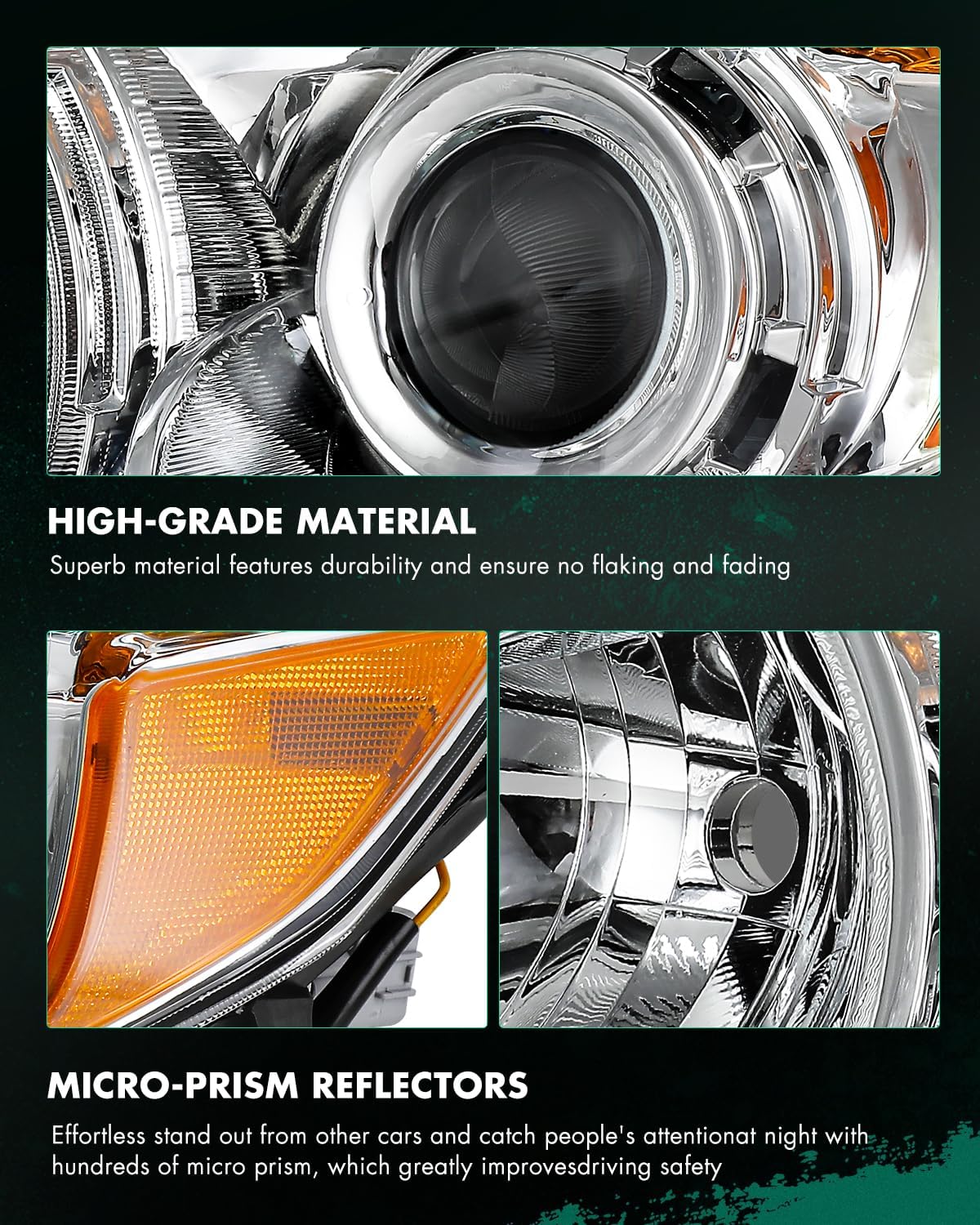 SCITOO Headlight Assembly Fits 2010-2014 for Subaru Legacy 2010-2014 for Subaru Outback Headlamps Clear Lens Chrome Housing Amber Reflector