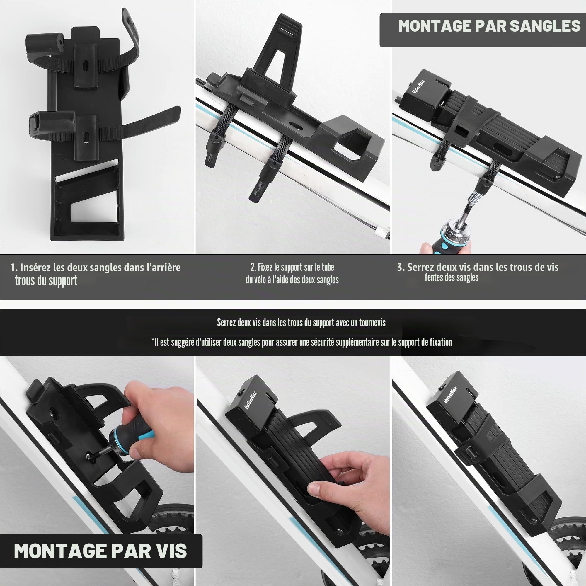 ValueMax Antivol Vélo Pliant, Serrure de Vélo Pliant Robuste | Extra Long 100cm, 6 Branches avec 2 Clés et Support de Montage pour Vélo/Moto/Scooter/Porte Pliable