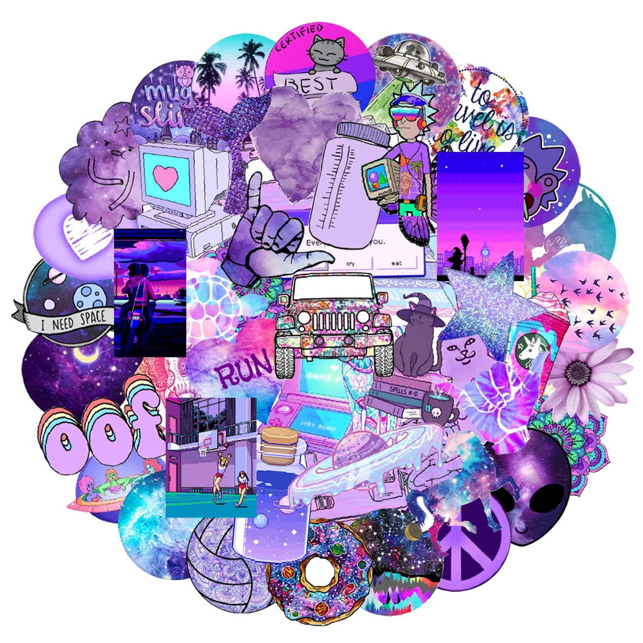 Cute Vsco Purple Stickers, Gift for Kids Teen Adult, Lovely Waterproof Vinyl Decals for Laptop Water Bottles Skateboard Bike Car Helmet Travel Luggage Guitar Toy Phones DIY Party [50 PCS]