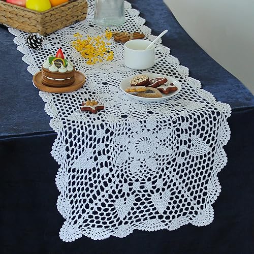 Miniatura 7 de kilofly camino de mesa rectangular de encaje hecho a mano a ganchillo, varios tamaños, Blanco