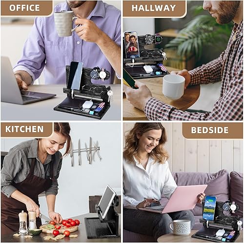 Miniatura 7 de Regalos para hombres, Día del Padre, de parte de hija e hijo, estación de acoplamiento de teléfono de madera, organizador de mesita de noche, regalo