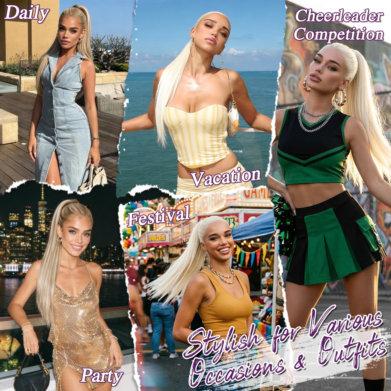 BARSDAR Ponytail Extension, 55cm Lang Glattes Blond Pferdeschwanz Haarteil Extension mit Kordelzug Aussehen Synthetische Cheer Posh Comb Clip Pferdeschwanz Haarverlängerung Haarteil Tägliche Party