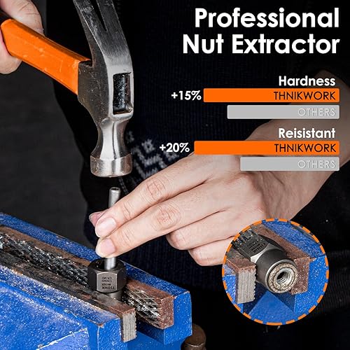 Miniatura 5 de THINKWORK Kit extractor de pernos Easy Out, juego de 35 llaves extractoras de tuercas, herramienta de extracción de 14 de pulgada y 38 pulgadas para