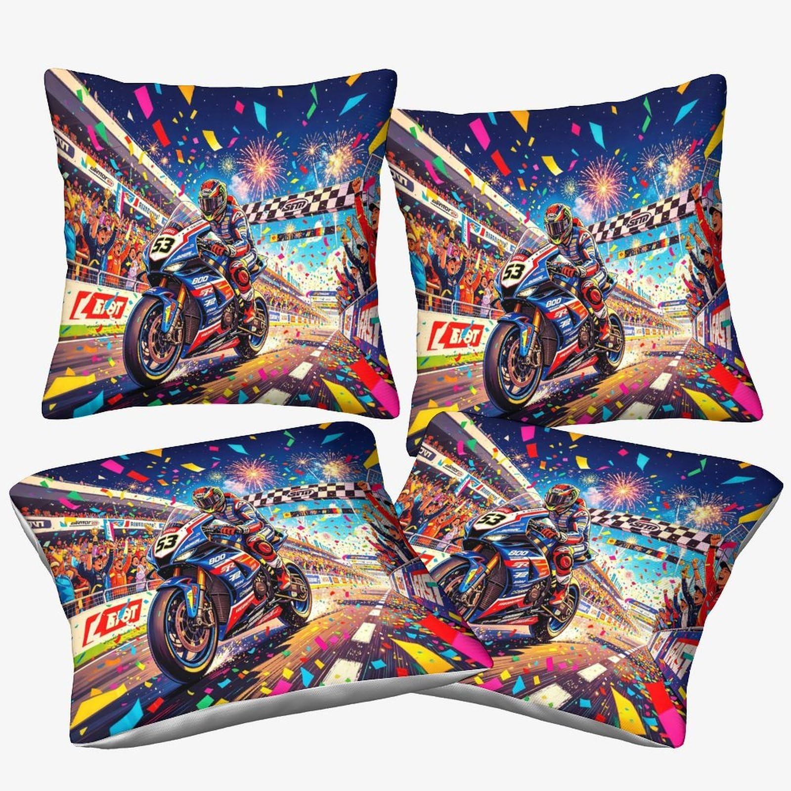 Dafufbw Championship Moment-3 Championship Moment Microfiber Cushion Cover 40X40cm, 4Pcs, Motorcycle Race Decorative Square Throw Pillow Case For Couch Livingroom Sofa Bed
