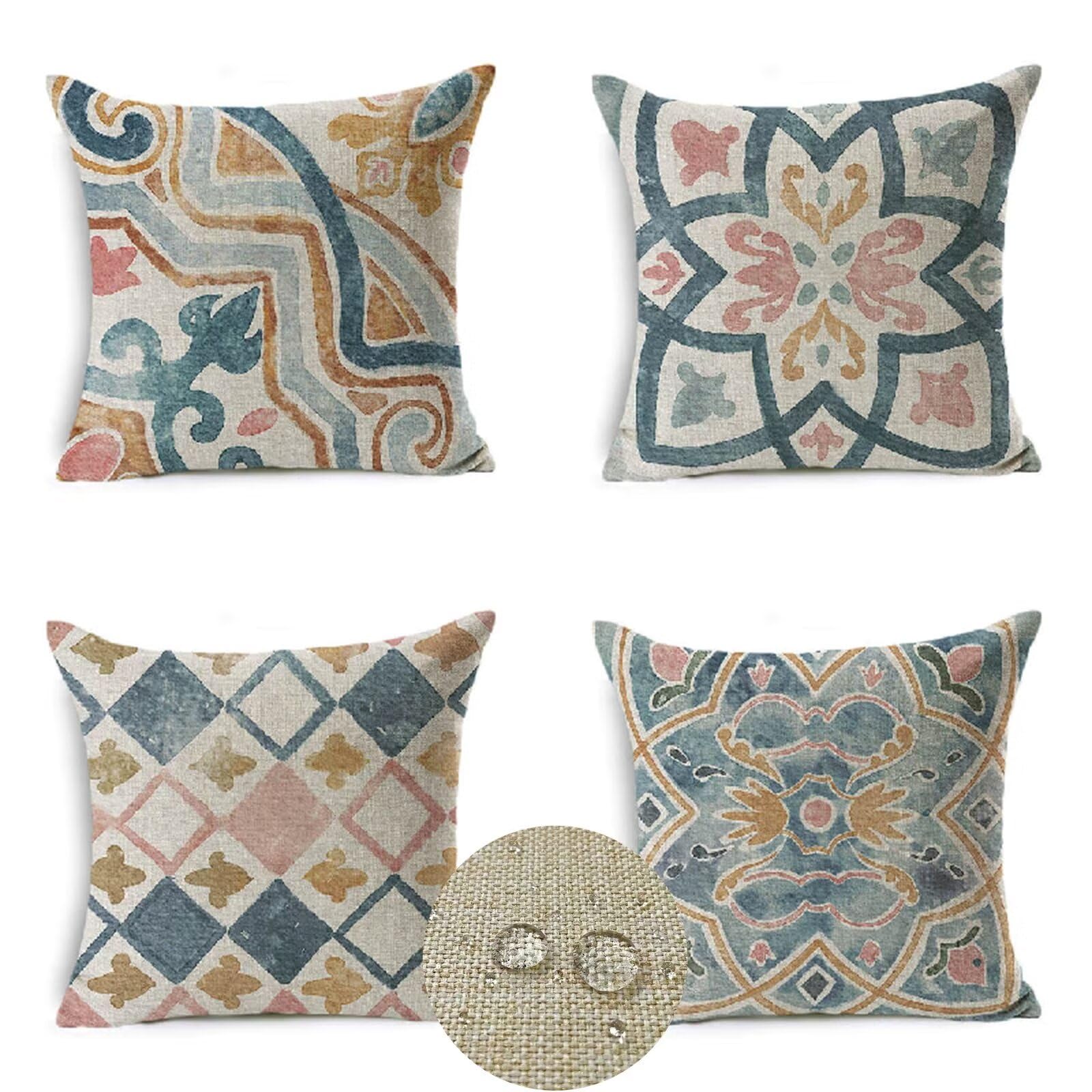 Fundas Cojines Decorativos Verde gris Modernos Cojines Sofá 55x55cm Verano impermeable Lino vintage Cojin Exterior, para Sofá Cama Coche Sala de Estar Hogar jardín Otoño Cojines Juego de 4 HY-1671