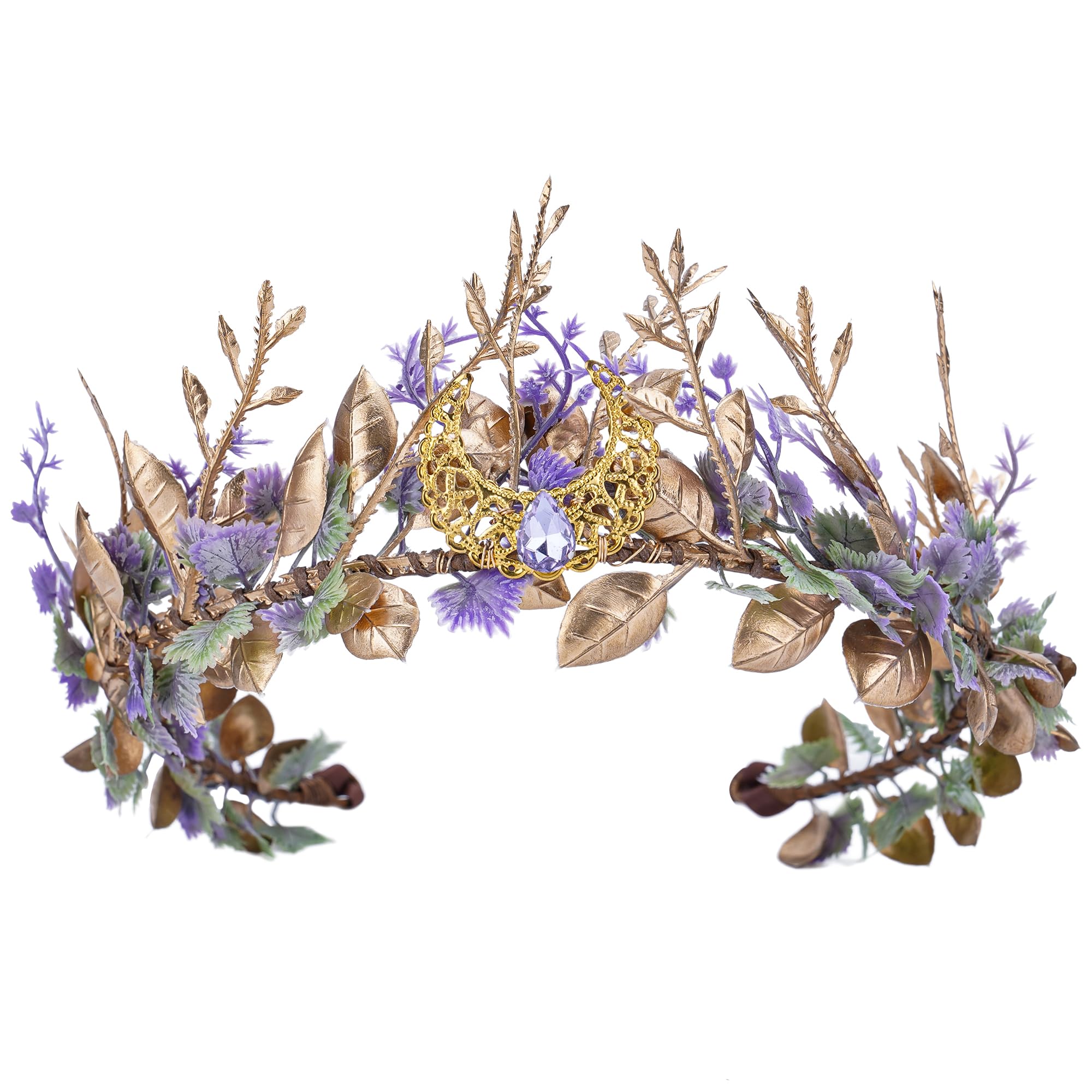 Woodland Flower Fairy Crown Faux Leaves Flowers Festival Cosplay Accessory Green Fairy Flower Crown - Butterfly Wings Headband Floral  main image 2