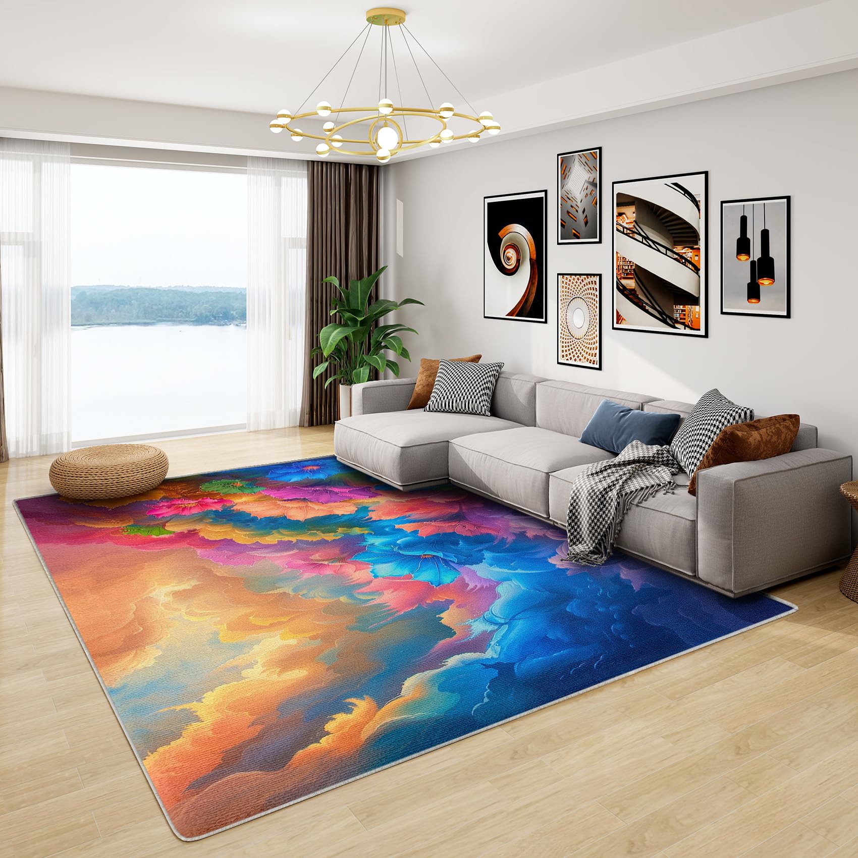 Générique Tapis Fleur Chambre - Tapis Motif Fleurs, Grand Tapis Salon Chambre Abstrait Moderne, Moquette Antidérapant et Lavable en Machine, Tapis de Sol Interieur Doux à Poil Ras, 150x200 cm