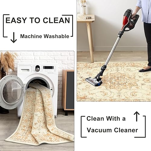Miniatura 3 de Uphome Alfombra de pasillo vintage para pasillos, 2 x 6, antideslizante, lavable, alfombra de cocina, suave, de pelo bajo, plegable, larga, alfombra