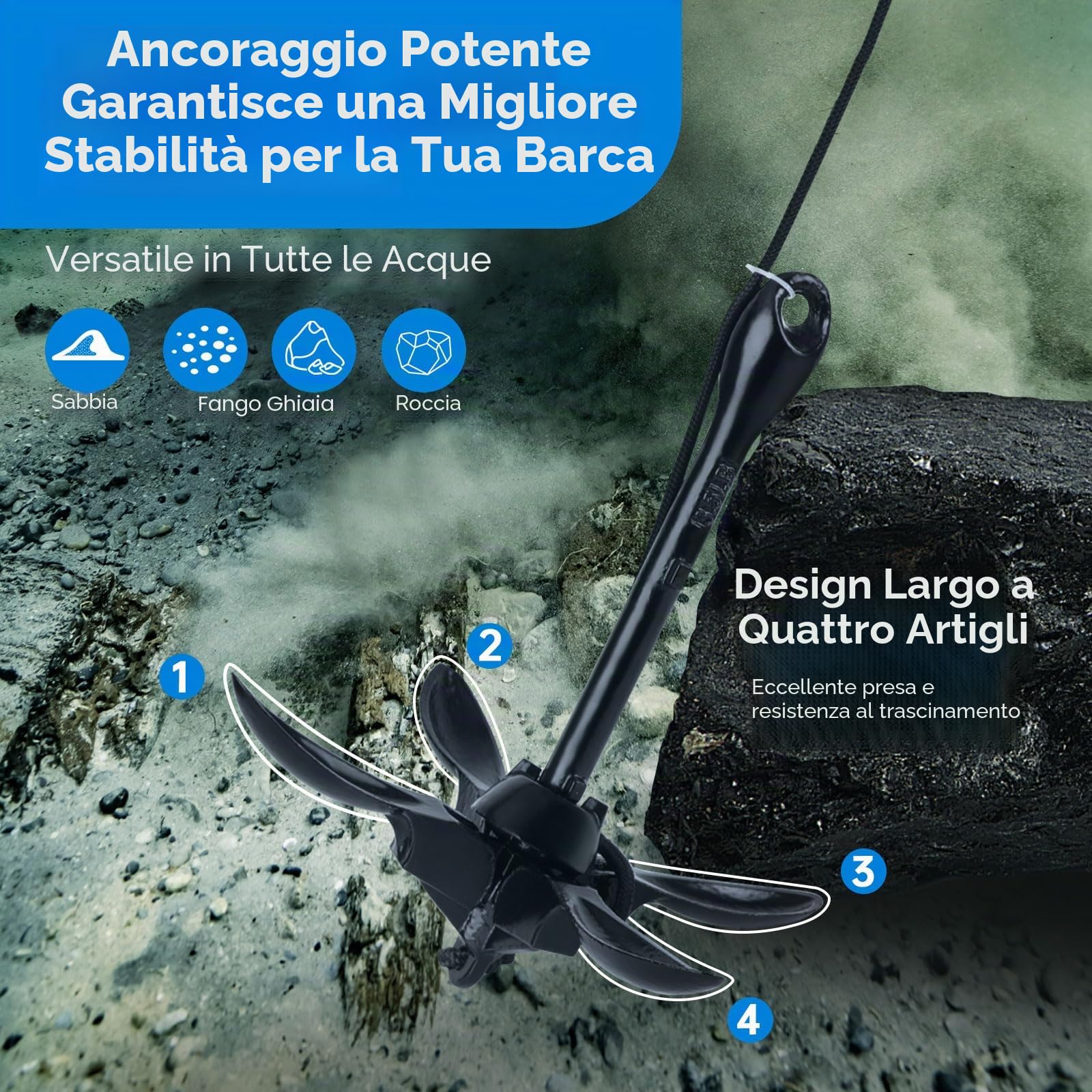 Alpinista Ancora per kayak, 1,6 kg, ancoraggio per kayak, kit di ancoraggio per kayak, SUP, canoa, con corda da 12,2 m