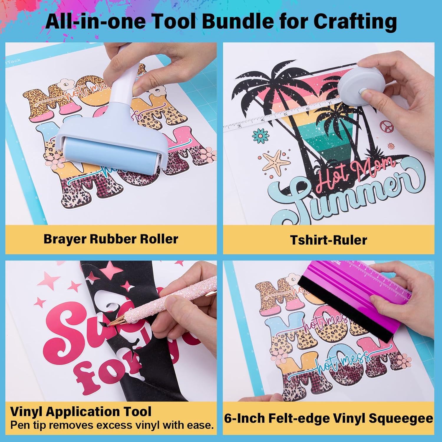 TECKWRAP Printable Heat Transfer Paper for T-Shirts 8.3" X 11.7" 15PCS Heat Transfer Vinyl for Inkjet Printer with Heat Transfer Mask 15PCS HTV Iron on Transfer Paper & 6PCS All-in-One Tool Set