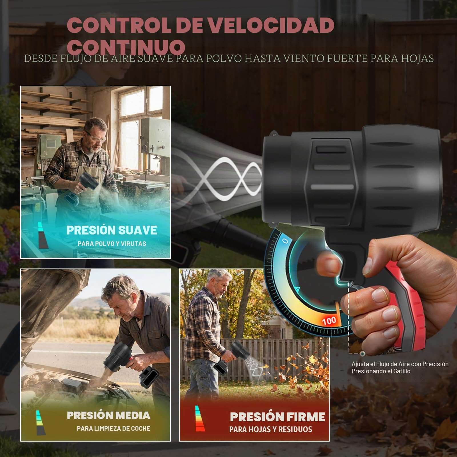 Mini Soplador De Hojas Bateria, 800W 35000 RPM Turbo Soplador De Aire Potente Sopladora De Hojas Con 1300mAh Baterías, 3 Boquillas, Cordless Turbo Leaf Blower Para JardíN, Coche, Nieve Y Polvo