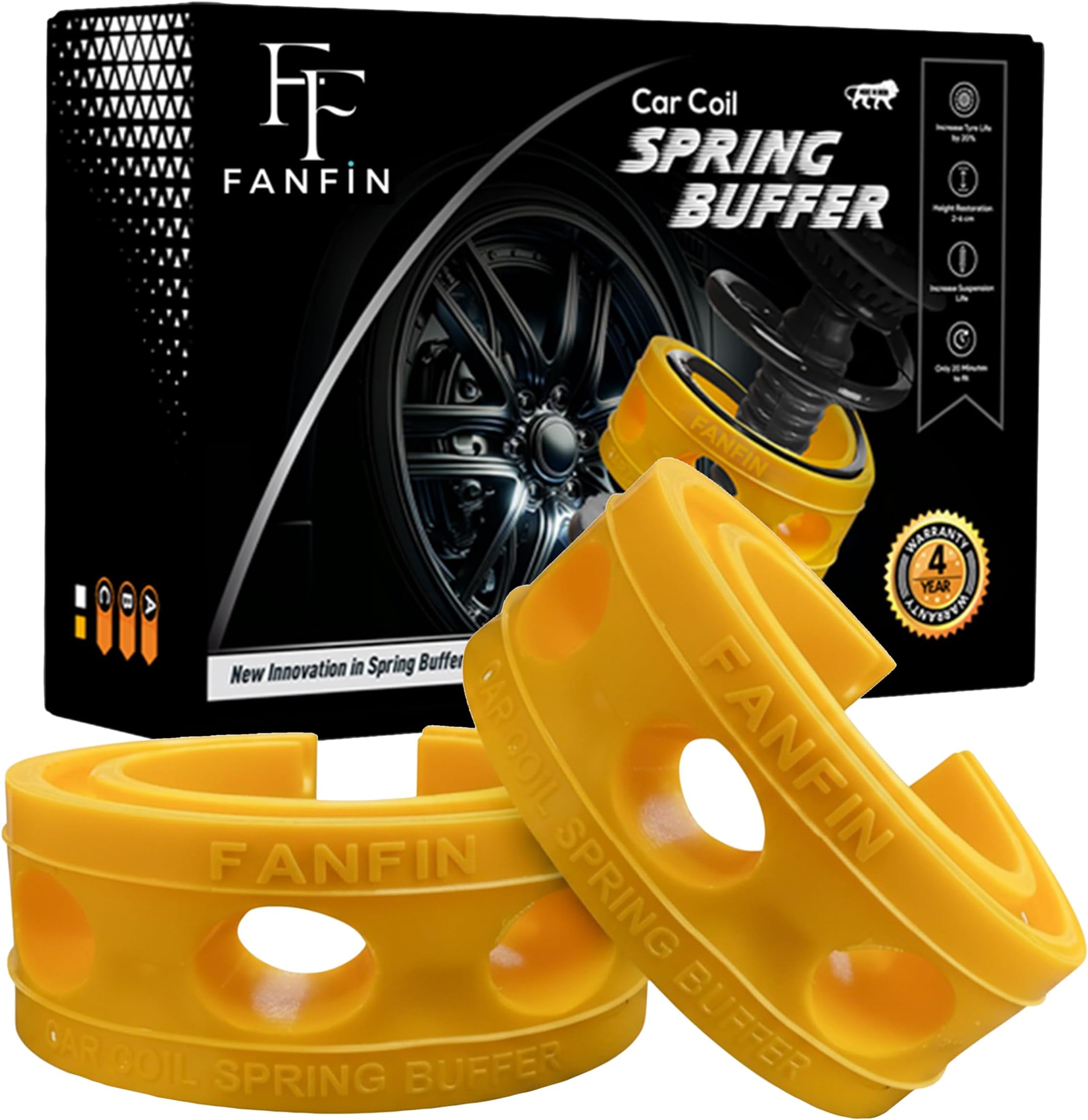 Car Coil Spring Buffer – Heavy Duty Yellow kit Compatible for MERCEDES E300 BOTH - 4PCs | Suspension Booster for All Cars | Increases Car Height & Improves Ride Comfort