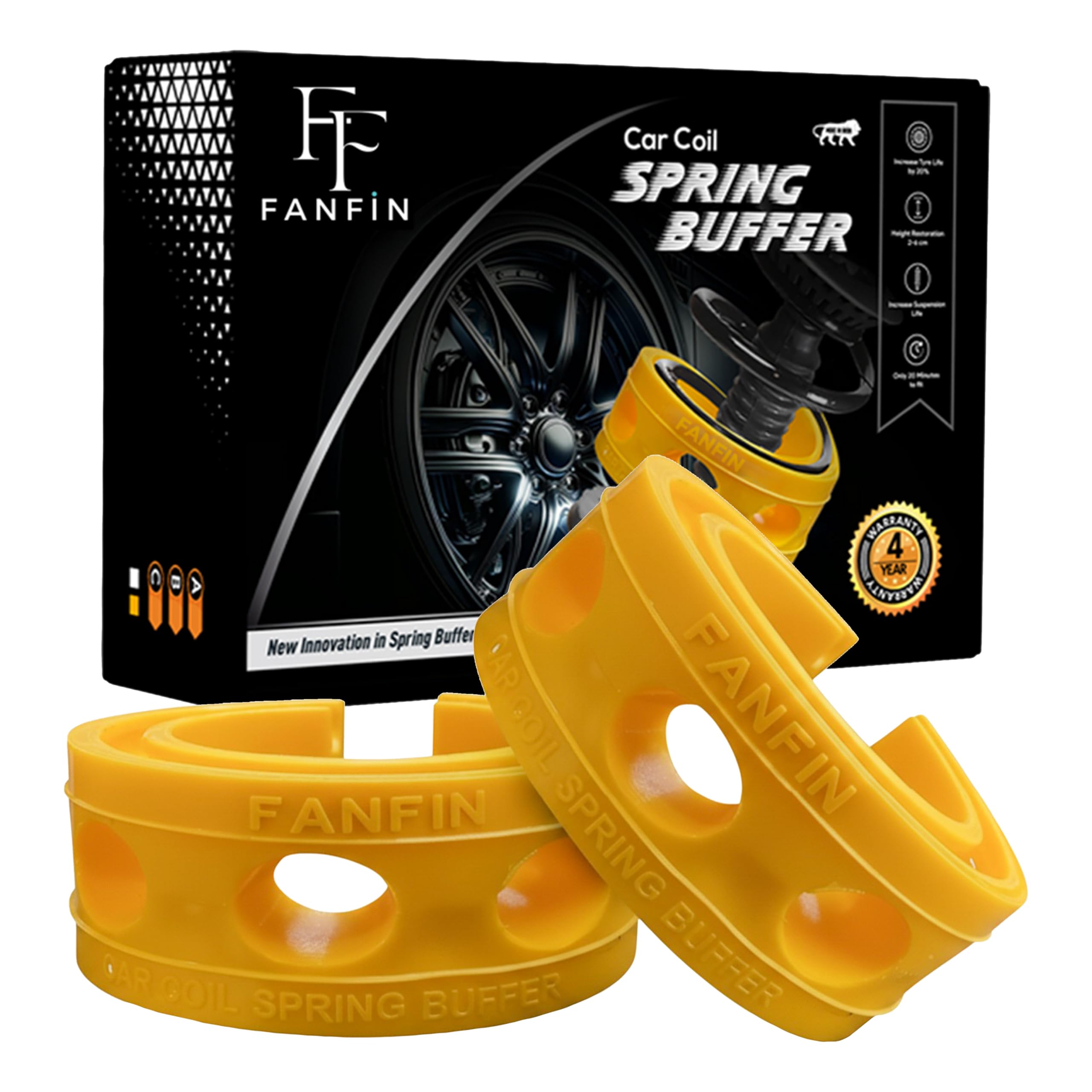 FanFin Polyurethane Car Coil Spring Buffer – Heavy Duty Yellow kit Compatible for HONDA CIVIC BOTH- 4PCs | Suspension Booster for All Cars | Increases Car Height & Improves Ride Comfort-image-35
