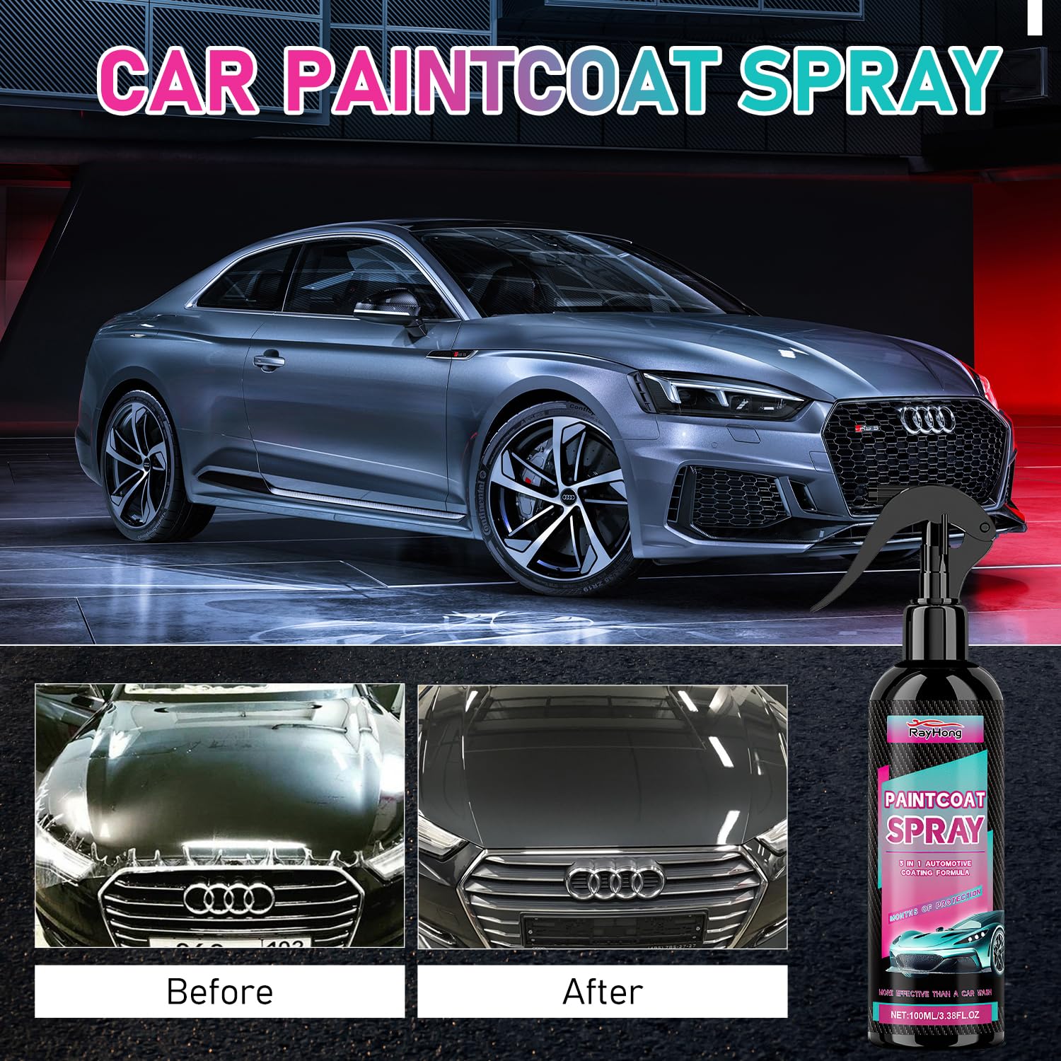 3 in 1 Ceramic Car Coating Spray, Multi-Functional CoatingRenewal Agent, High Protection Quick Car CoatingSpray Fast-Acting, Plastic Parts Refurbish Agent, Nanotechnology Car Coating Spray(2 Pcs)
