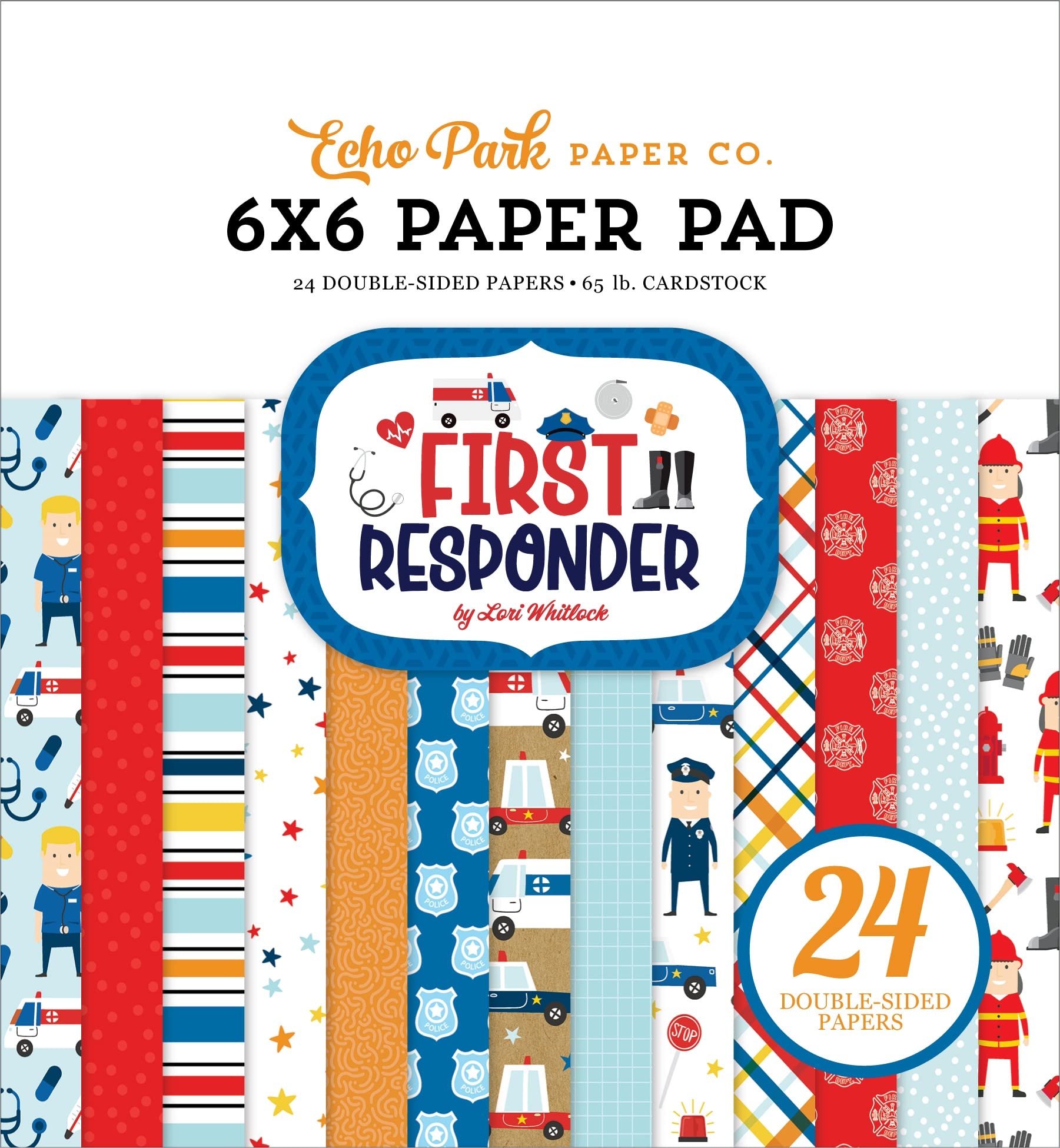 Echo Park Double-Sided Paper Pad 6"X6" 24/Pkg-First Responder, Multicolor, 1