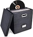 Sturdy Vinyl Record Storage Box - Album Storage Holds up 50+ Single Record, LP Storage Organizer Crate With Lid, Decorative Moving Box For Records, Solutions to Protect Your Precious Collection Black