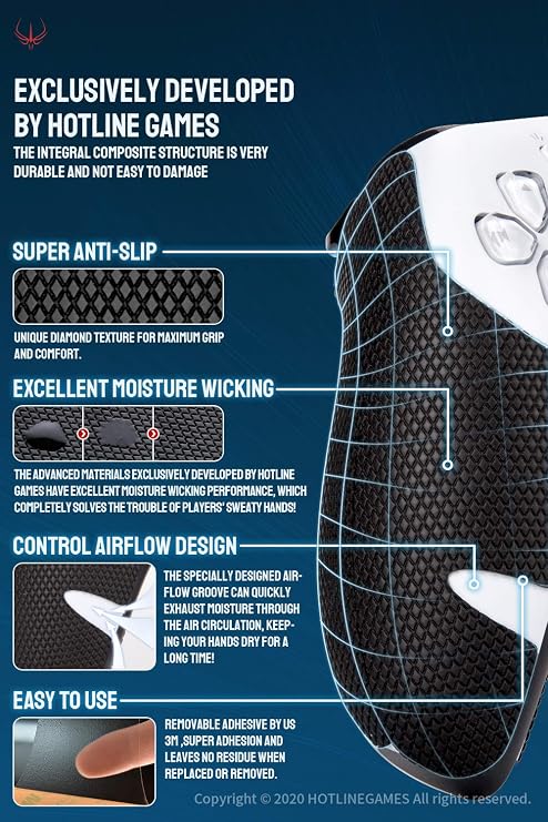 Hotline Games 2.0 Plus Controller Grip for PS5 Controller Grips Tape Playstation 5 DualSense Wireless Controllers,Anti-Slip,Sweat-Absorbent,Easy to Apply,Handle Grips+Buttons+Triggers (Black)