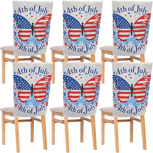 4th of July Independence Day Red Blue Butterfly Decorative Office Chair Slipcover for Family Gatherings Washable Slip Cover protectores de sillas