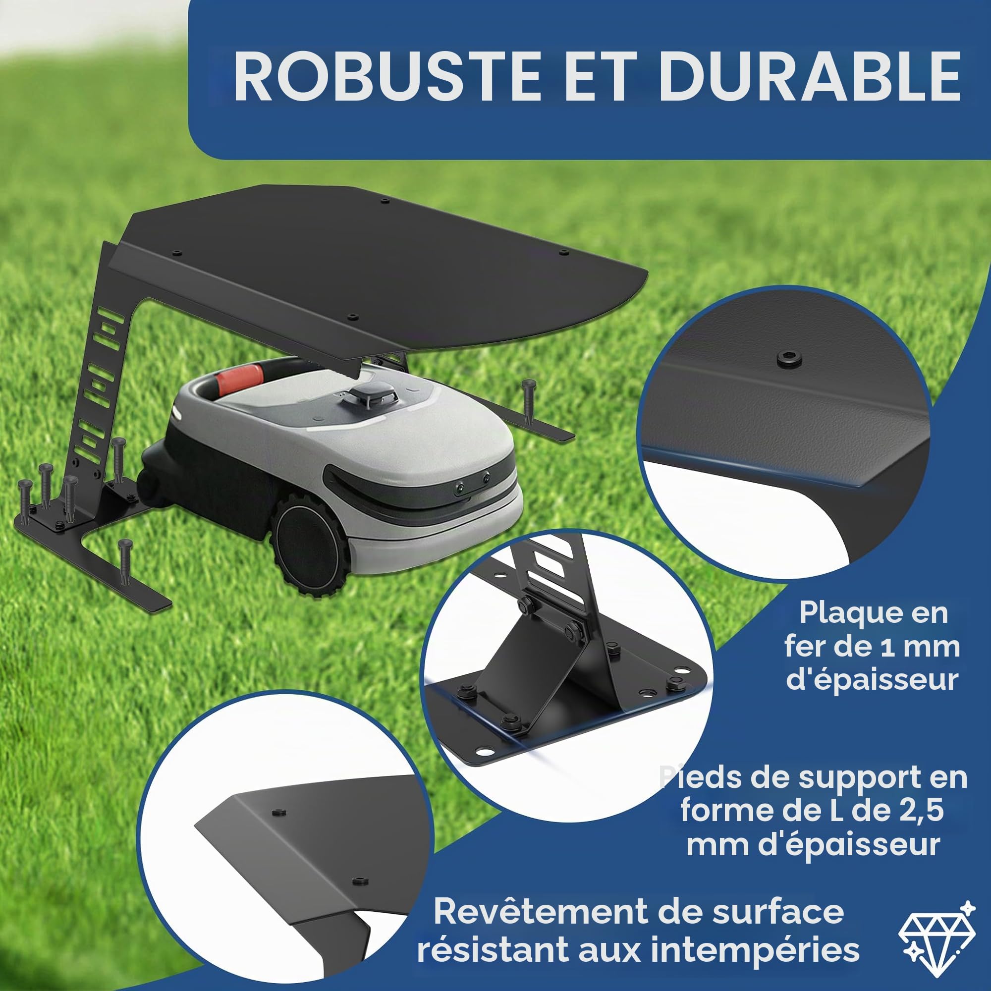 UISEBRT Garage en fer résistant aux intempéries pour robot tondeuse à gazon et tondeuse, résistant aux UV, protection contre la rouille, 77 x 94 x 36 cm