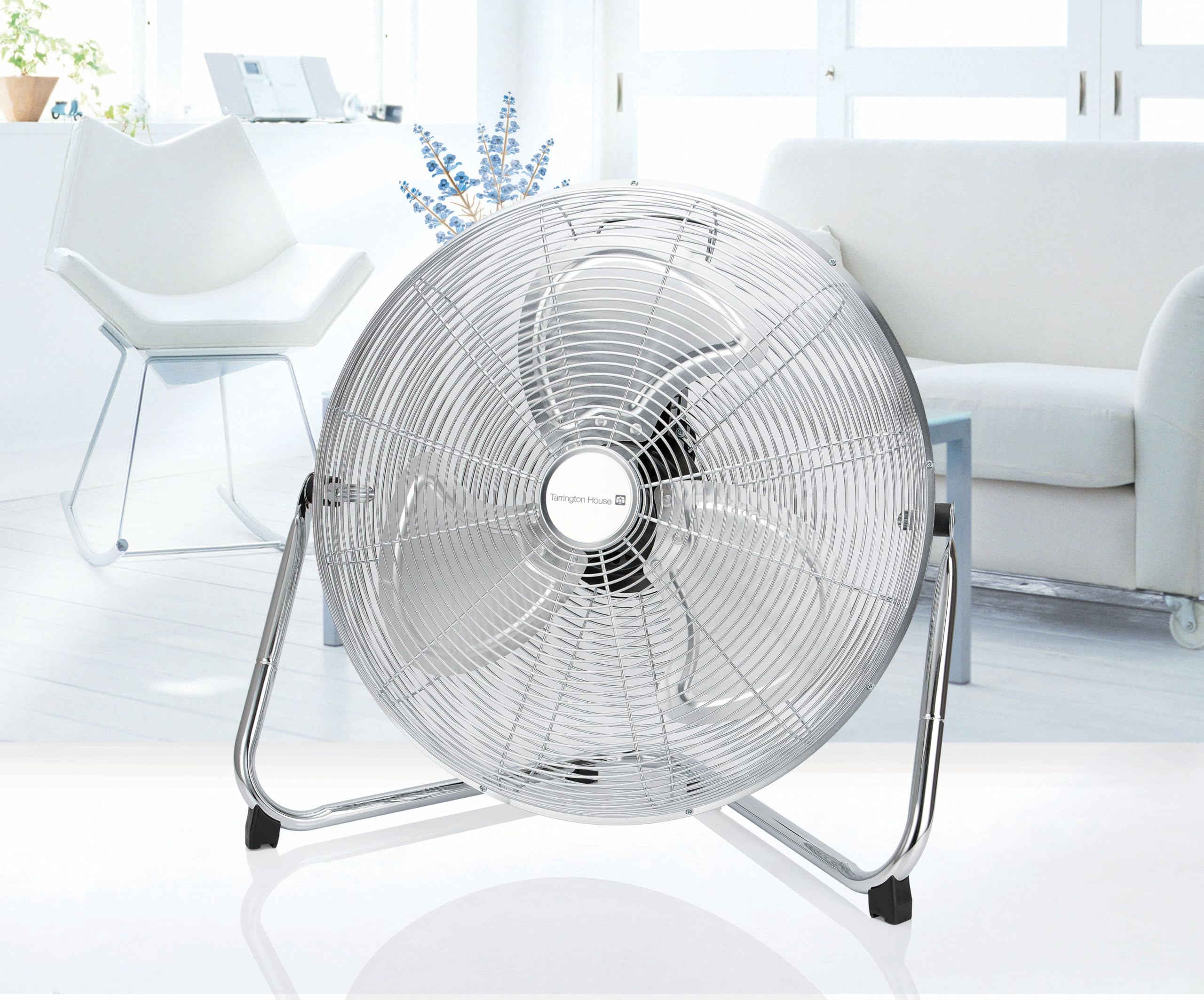 Tarrington House Bodenventilator/Windmaschine WM2300, Metall/Aluminium, Ventilatorflügel: Ø 45 cm, 3 Geschwindigkeiten, 110 W, silber