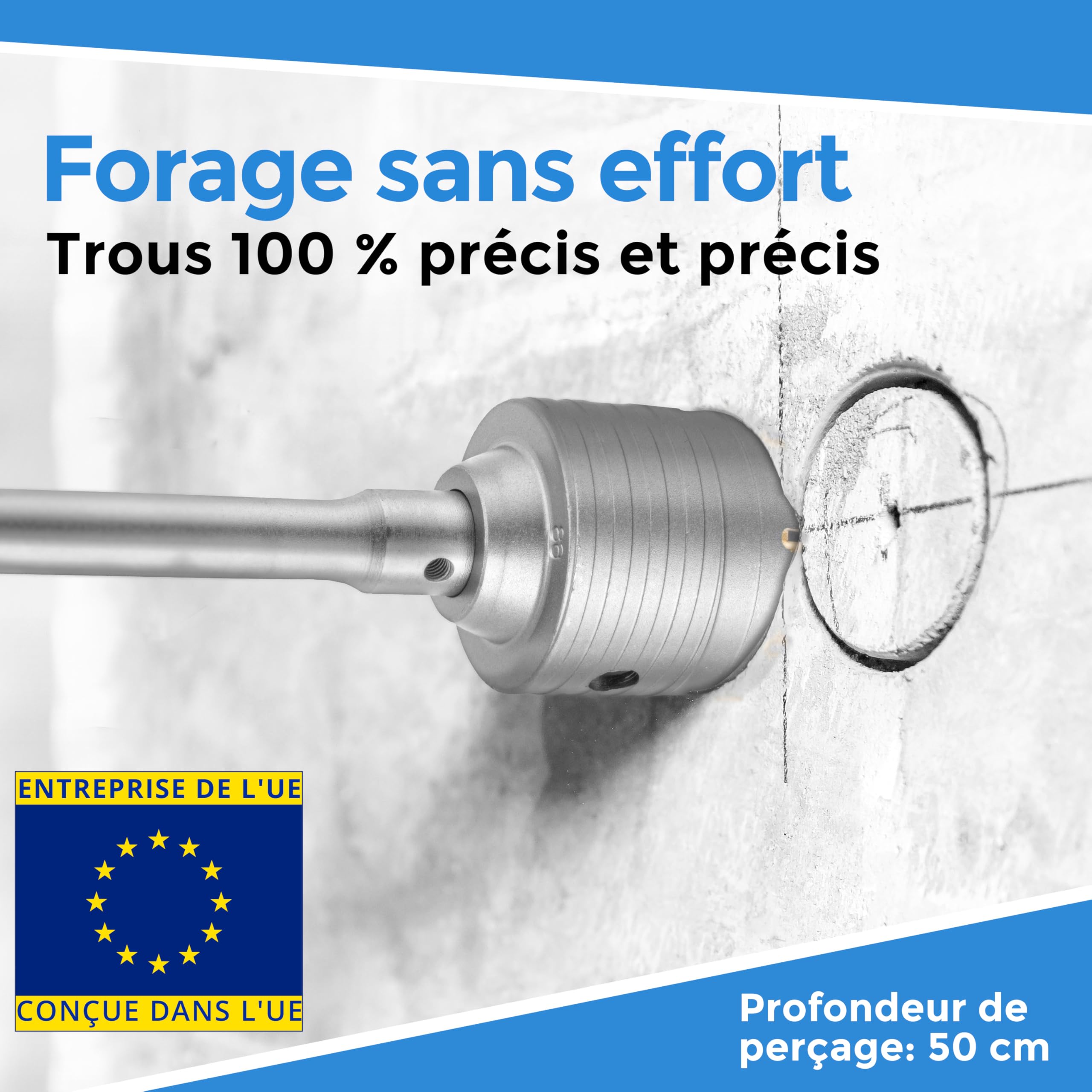 SDS Plus Tige d'extension pour foret creux, 600 mm de long avec filetage M22, foret central et vis