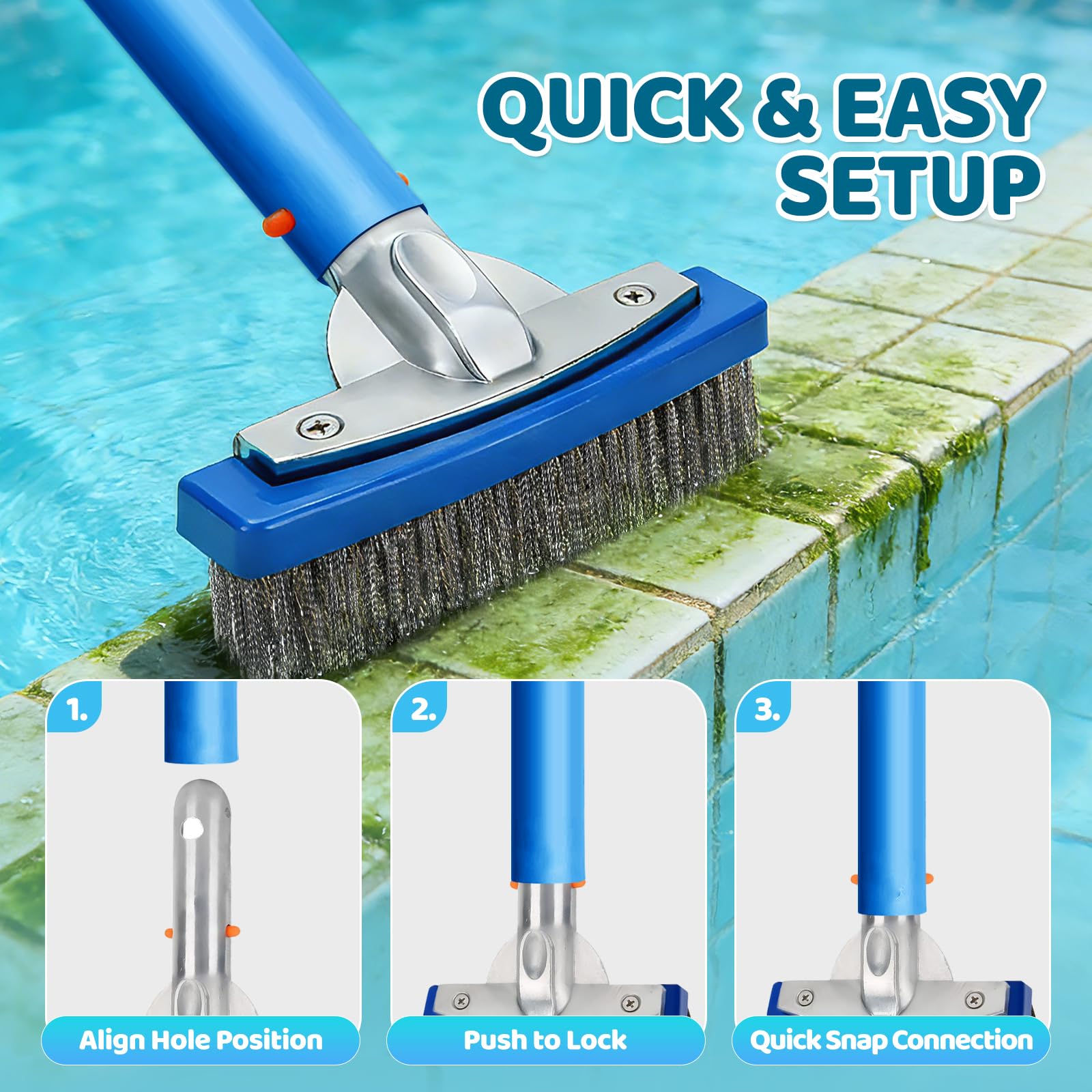Brosse Piscine, 5 Pouces Balai Piscine, Brosse de Piscines en Acier Inoxydable, Piscine Nettoyage Brosse Robuste et Résistant pour Nettoyage de Piscines, Spa, Étang