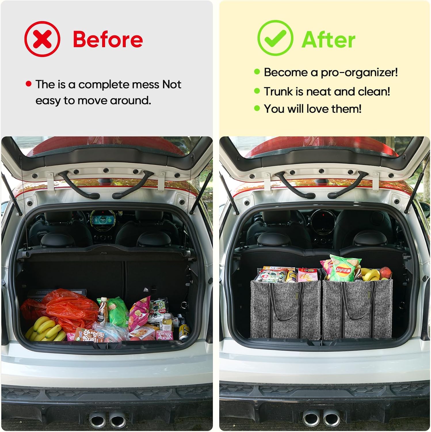 BALEINE 4 PK Grocery Bags Reusable Shopping Bags with Reinforced Bottom, Heavy Duty Foldable Tote Bags (Grey) - Image 4