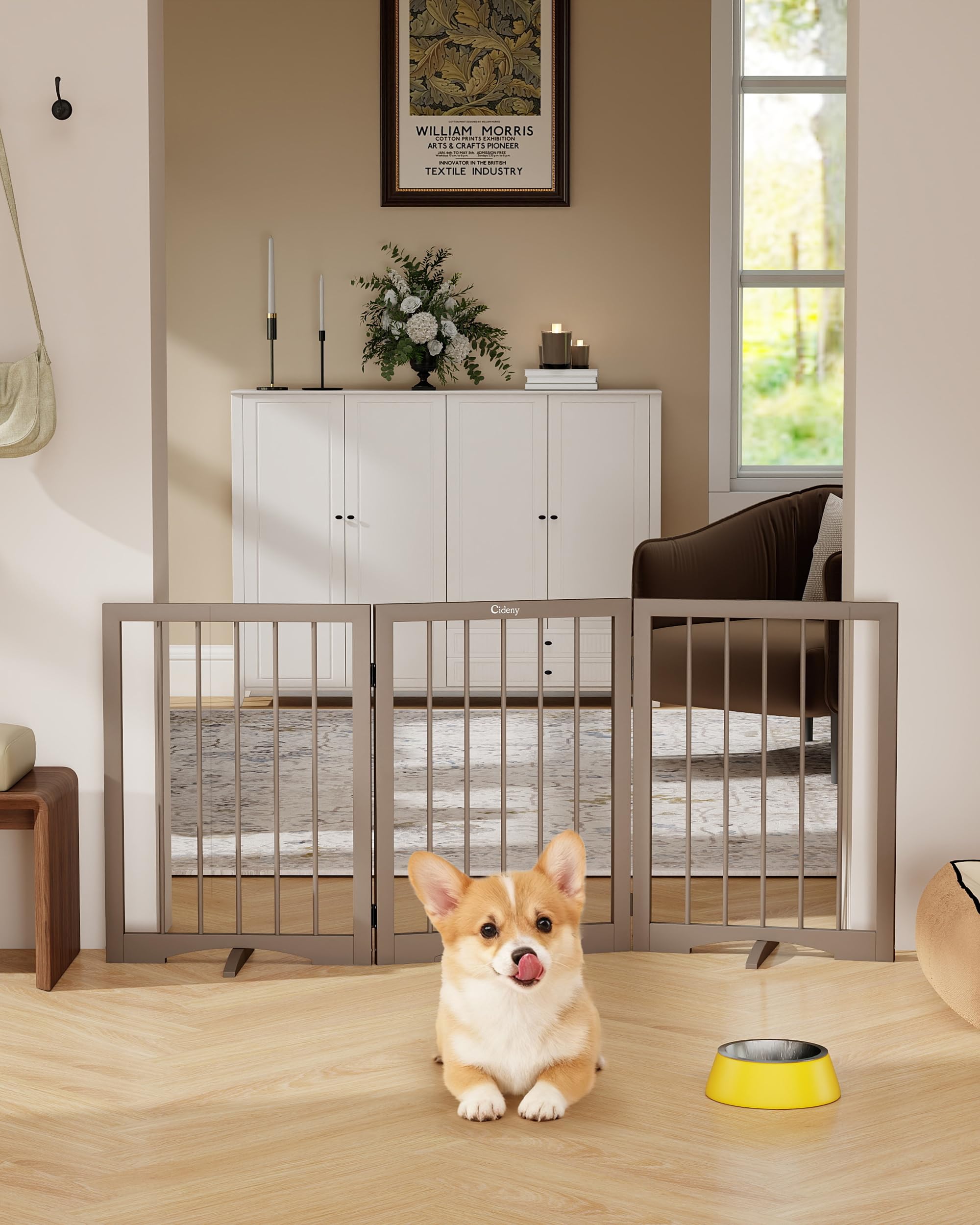 Cideny Free Standing Dog Gate Indoor, Foldable Dog Gate for Doorways Stairs Hallways, 3-Panel Freestanding Pet Gate with Support Feet for Stability, Folding Puppy Gate Easy to Move, Doggy Gate 54"x24" — view 17