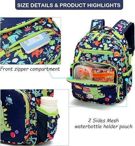 Miniatura 5 de MINGHUICHIC Mochila para niños pequeños, niñas, niños, jardín de infantes para guardería y preescolar, Dinosaurios, Mochila para niños pequeños