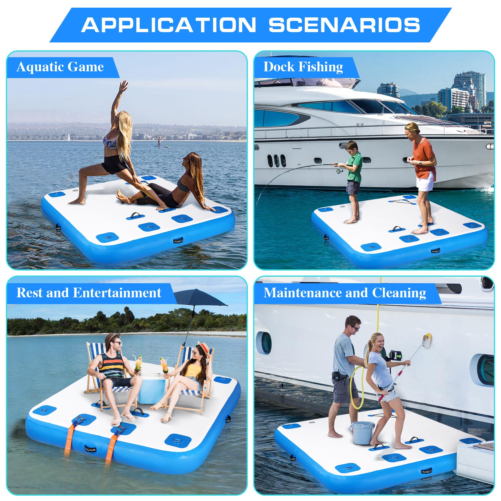 Yesurprise Inflatable Floating Dock Water Air Mat 3 Layers Tear Resistant Swim Platform Island Deck 18x6ft Pool Lake Beach Relaxing Sunbathing