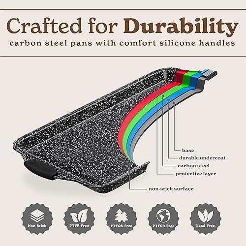 Miniatura 6 de Country Kitchen Juego de utensilios para hornear apilables antiadherentes, resistentes, duraderos, de fácil liberación, negro, 4 piezas