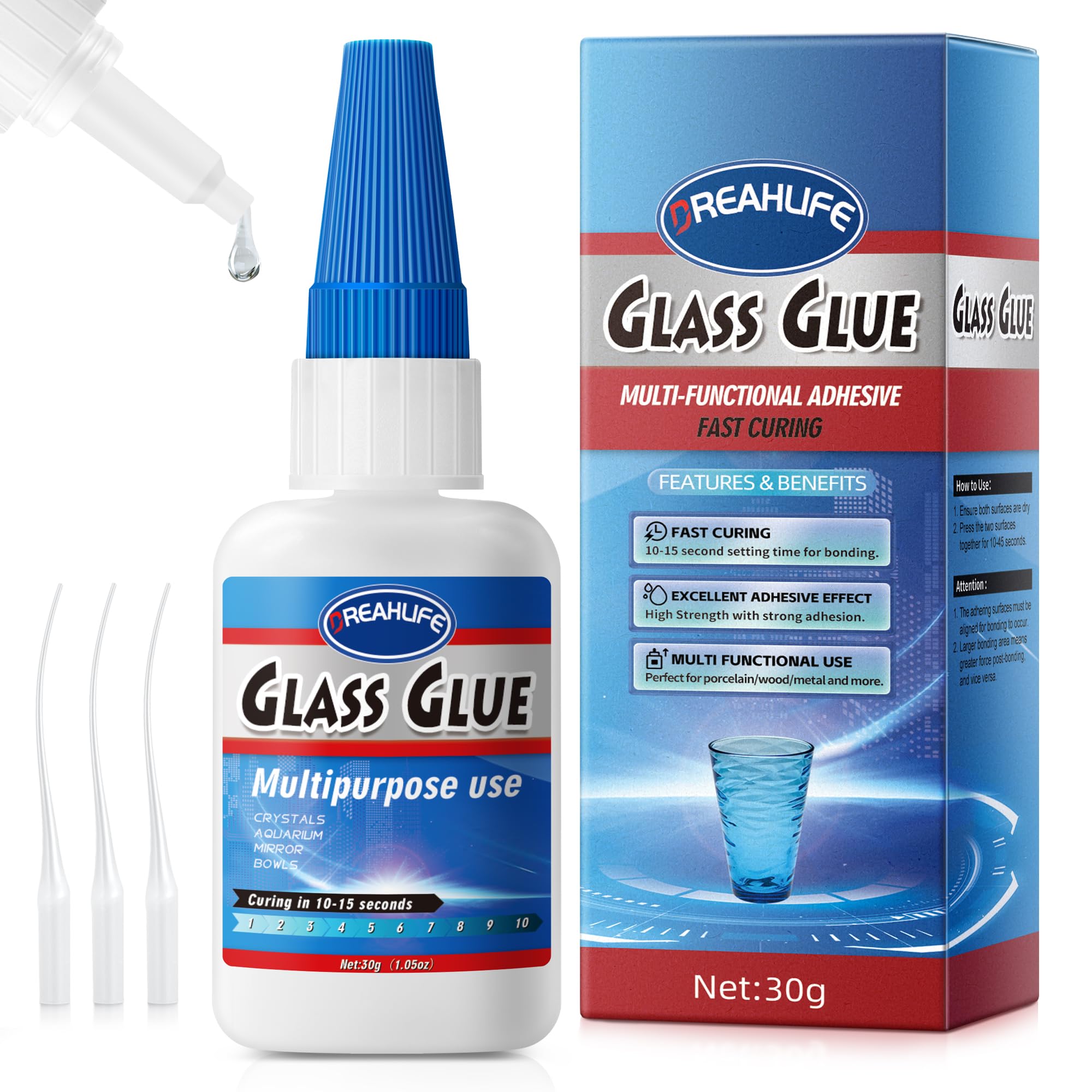 Super Glue for Glass Repair, 30g Super Instant Glass Glue, Clear Adhesive Glue for Glass Repair, Acrylic, Jewelry, Rhinestone, Crystal, Art, Mirror, Craft, DIY