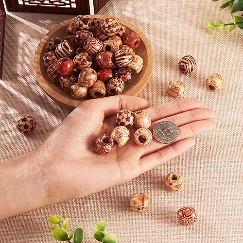 Miniatura 8 de Pandahall - 50 cuentas redondas de tambor pintado surtidas cuentas de madera de agujero grande cuentas de madera sueltas espaciadoras de 06 pulgadas