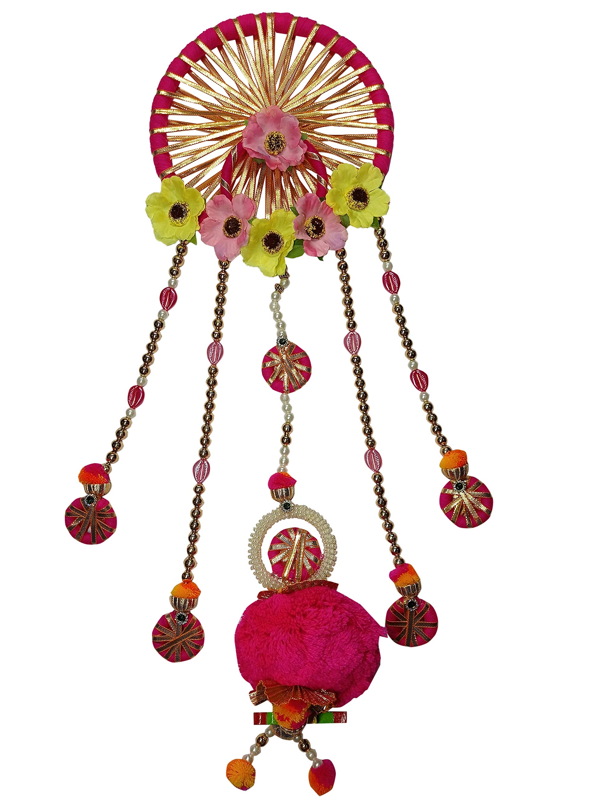 Vakra Handmade Fabric Chakra Traditional Wall Hanging (60 cm x 18 cm x 9.5 cm, Pink) Vakra-10