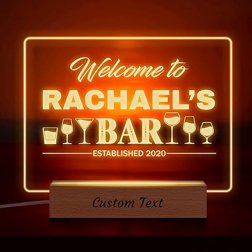 Regalos personalizados de bar para bar en casa, letreros de acrílico con fecha y nombre, luz nocturna LED, regalo de fiesta de cumpleaños