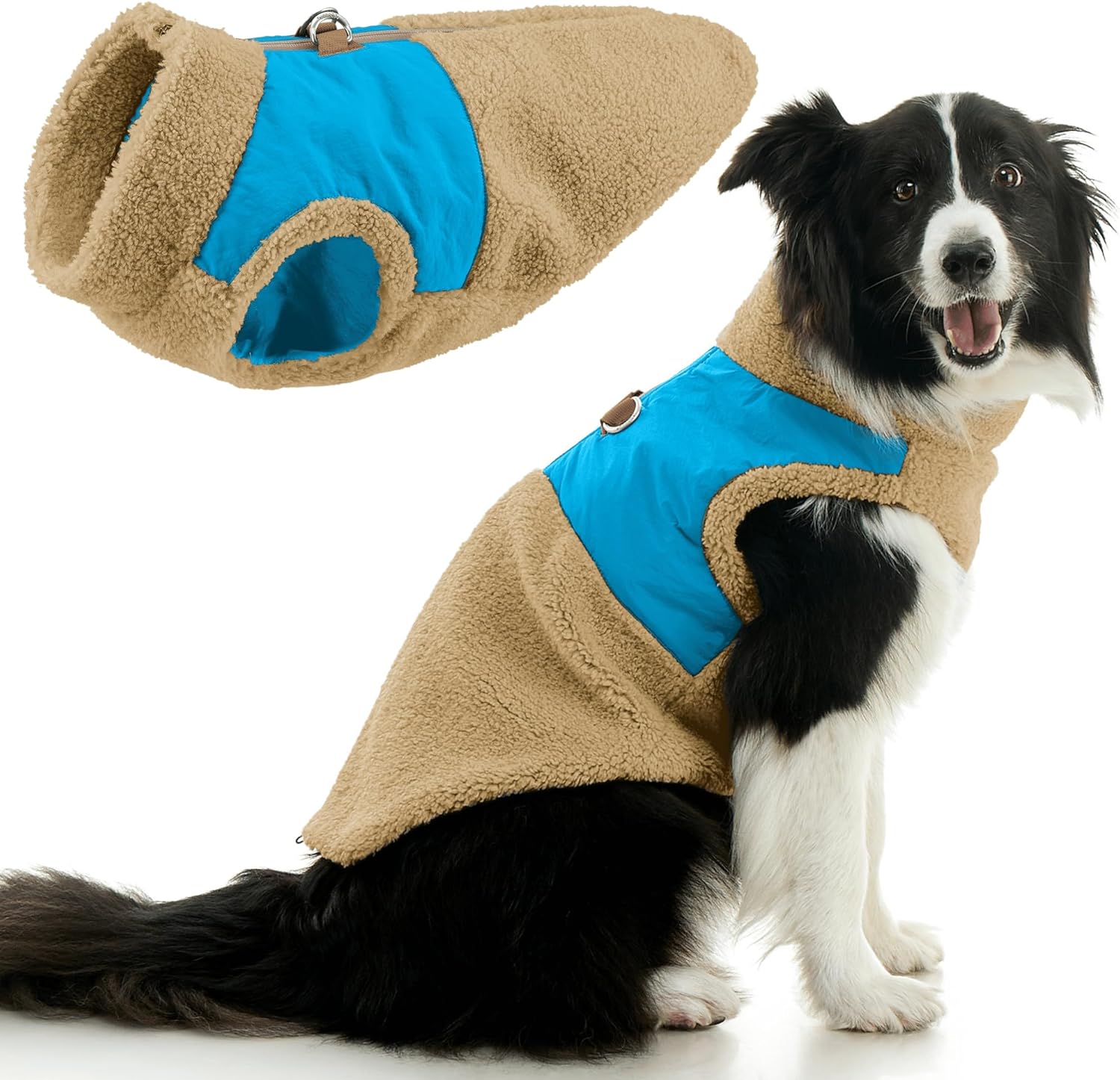 Gooby Zip Up Sherpa Vest - Cream, Medium - Two Tone Fuzzy Fleece Dog Sweater with Built-in Harness and Extra Security for Small Dog and Medium Dog